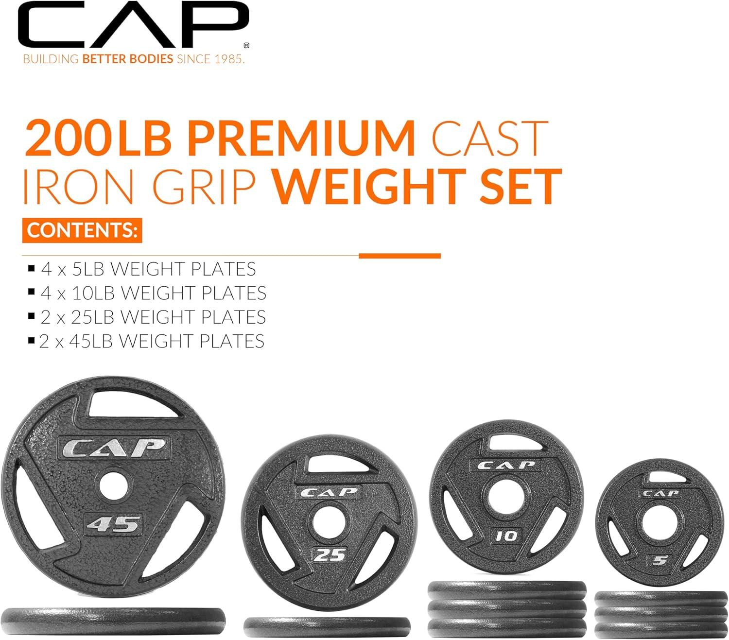 imageCAP Barbell 2Inch Olympic Cast Iron Plate Weight Set  75285 lbs  Multiple OptionsELITE