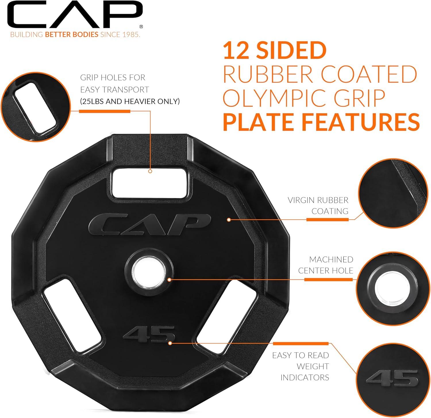 imageCAP Barbell 2Inch Olympic Cast Iron Plate Weight Set  75285 lbs  Multiple OptionsPRO