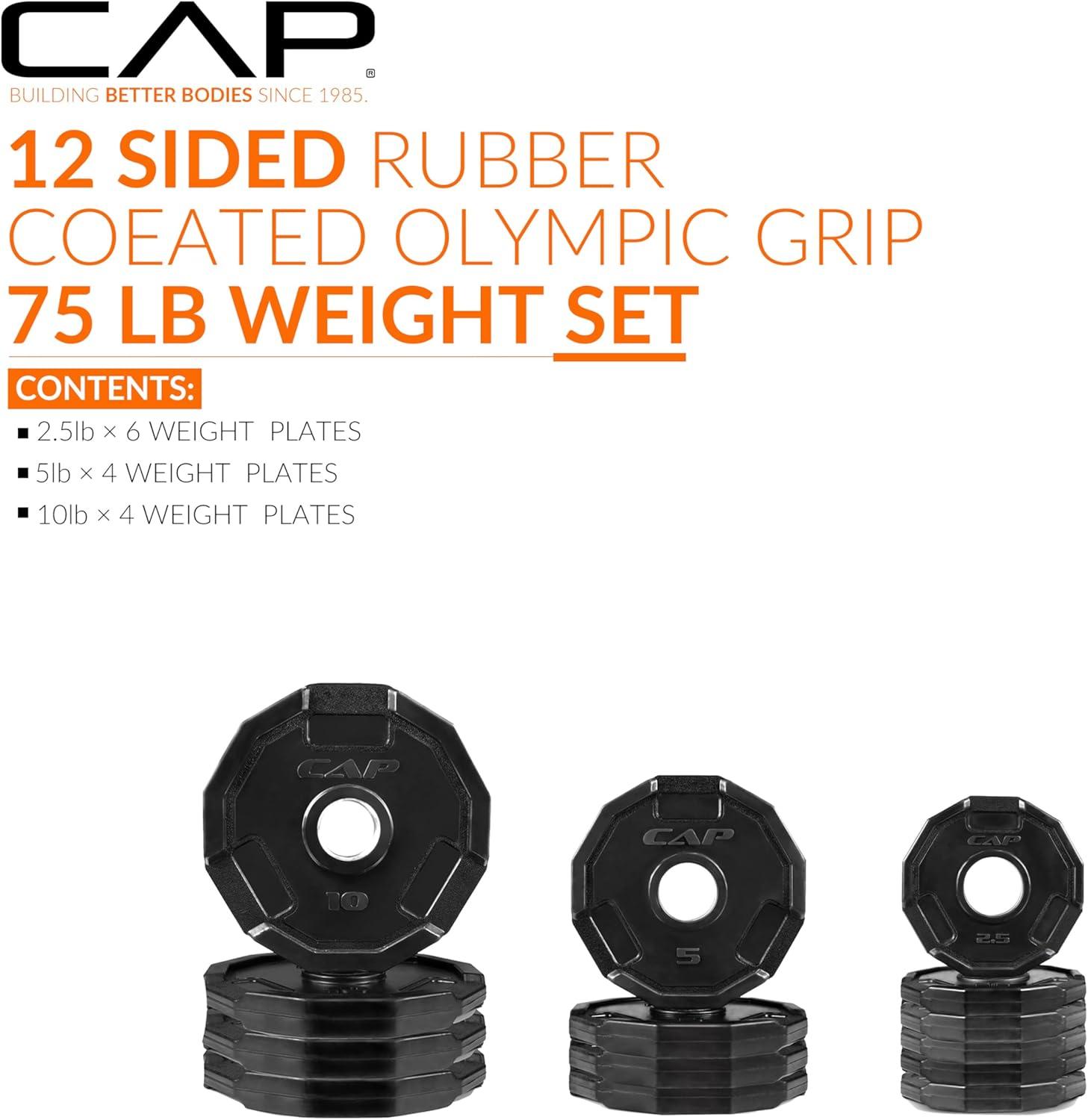 imageCAP Barbell 2Inch Olympic Cast Iron Plate Weight Set  75285 lbs  Multiple OptionsPRO