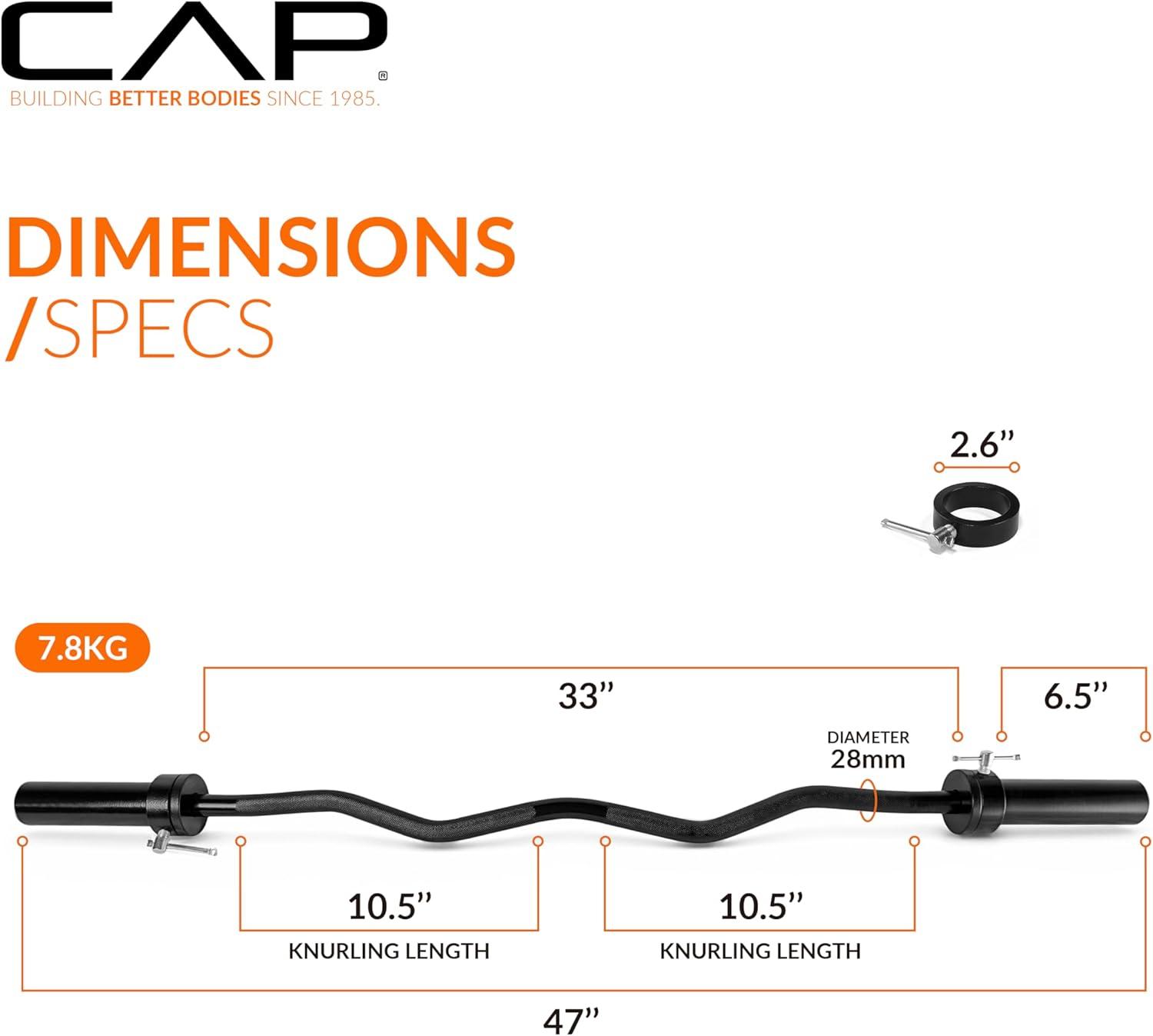 imageCAP Barbell 47Inch Olympic EZ Curl Bar for 2Inch Weight Plates  Multiple OptionsBlack