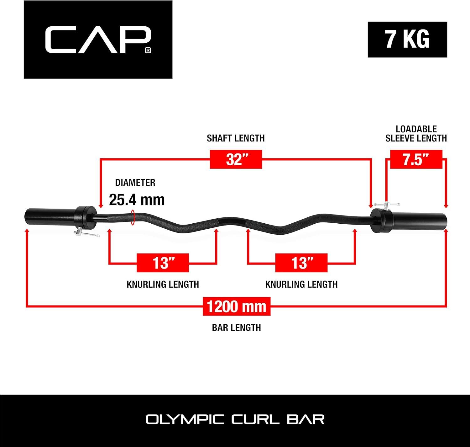 imageCAP Barbell 47Inch Olympic EZ Curl Bar for 2Inch Weight Plates  Multiple OptionsBlack
