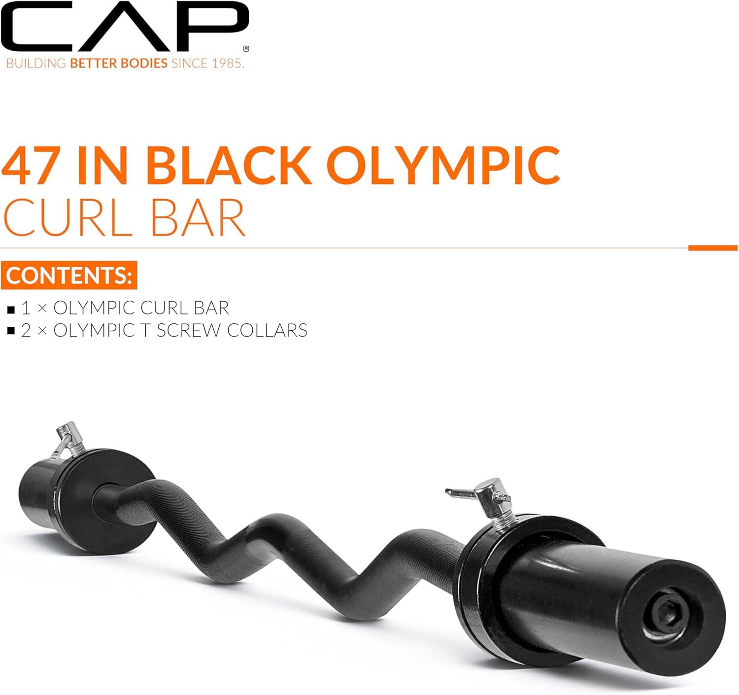 imageCAP Barbell 47Inch Olympic EZ Curl Bar for 2Inch Weight Plates  Multiple OptionsBlack