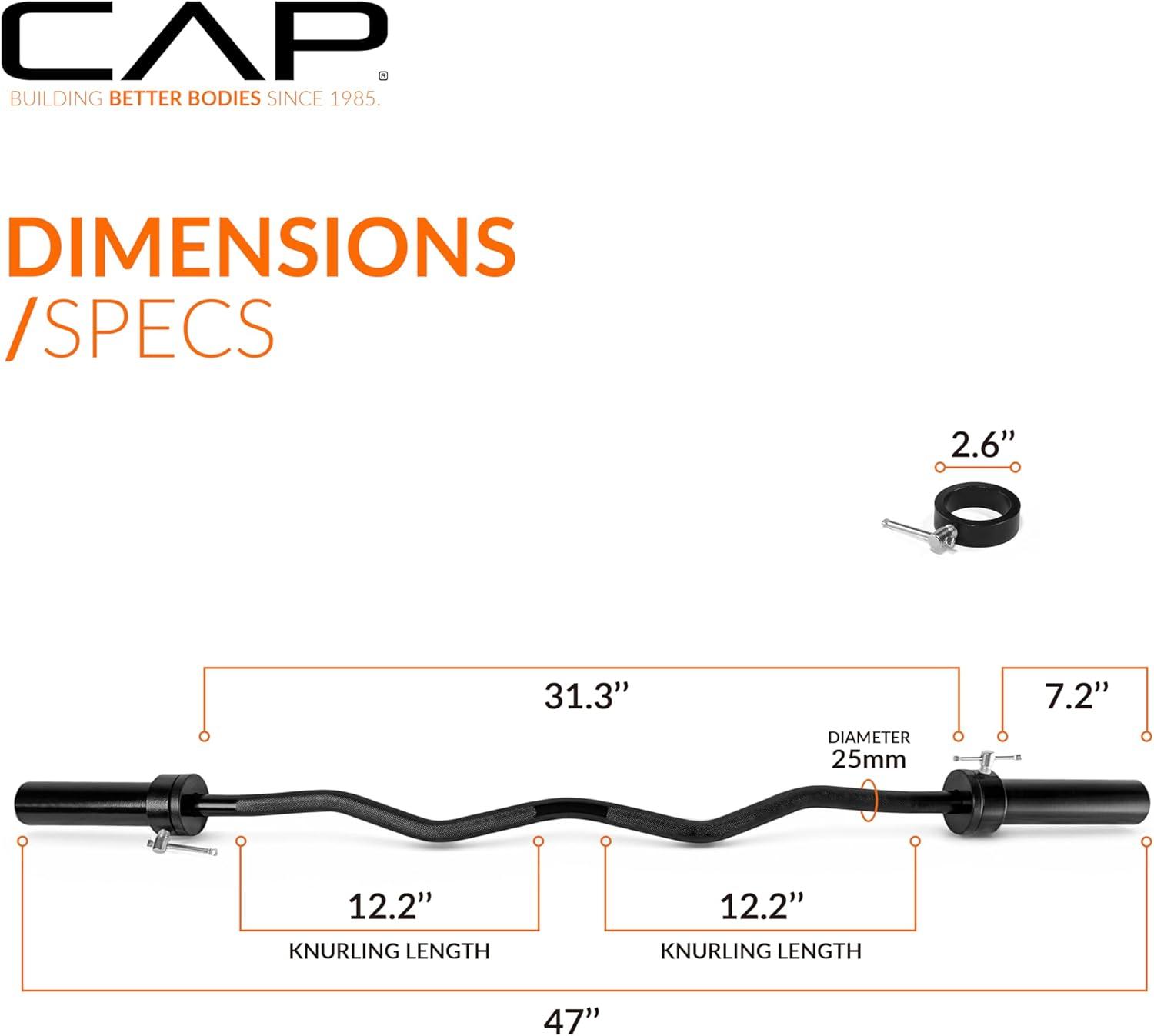 imageCAP Barbell 47Inch Olympic EZ Curl Bar for 2Inch Weight Plates  Multiple OptionsBlack