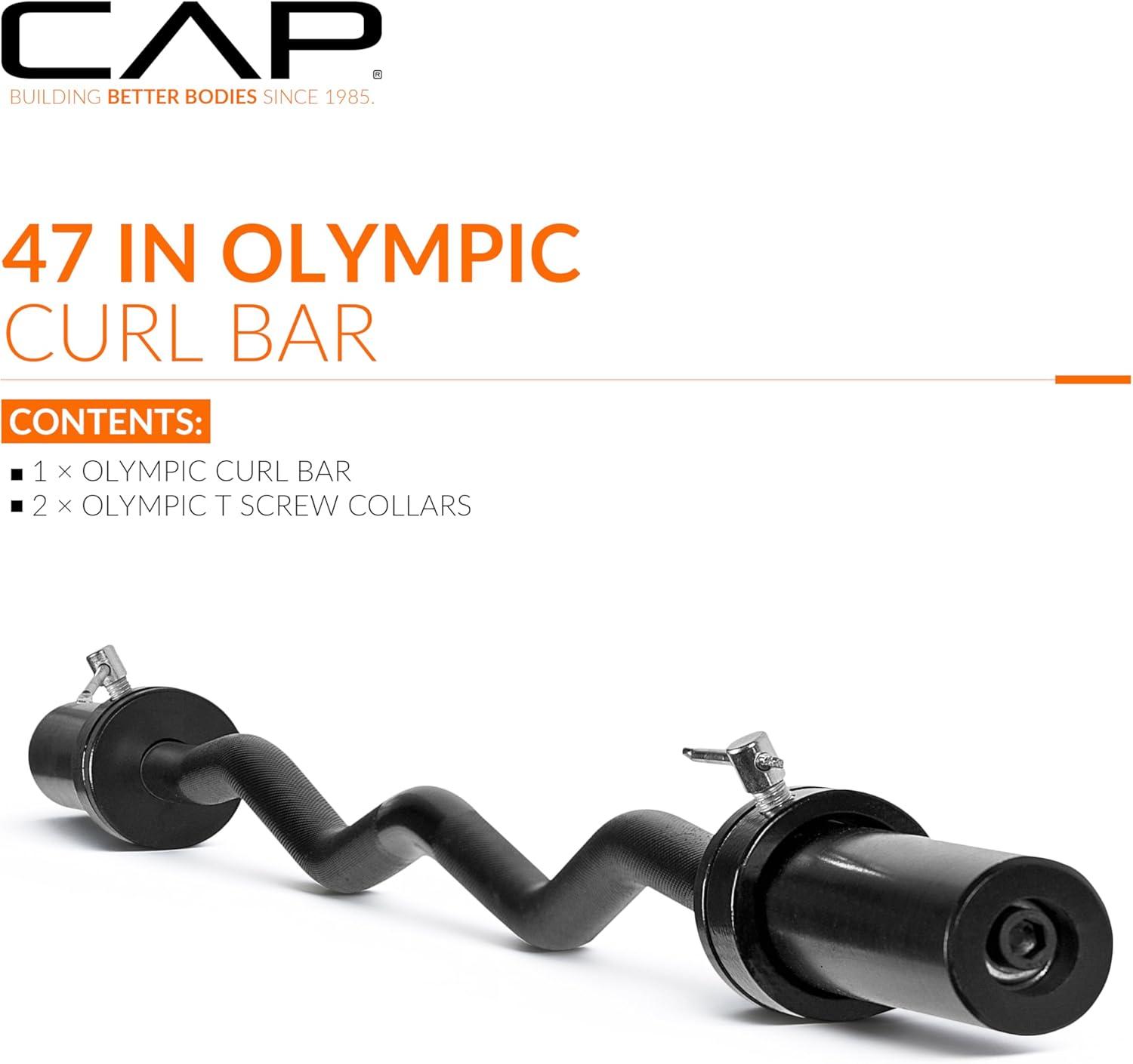 imageCAP Barbell 47Inch Olympic EZ Curl Bar for 2Inch Weight Plates  Multiple OptionsBlack