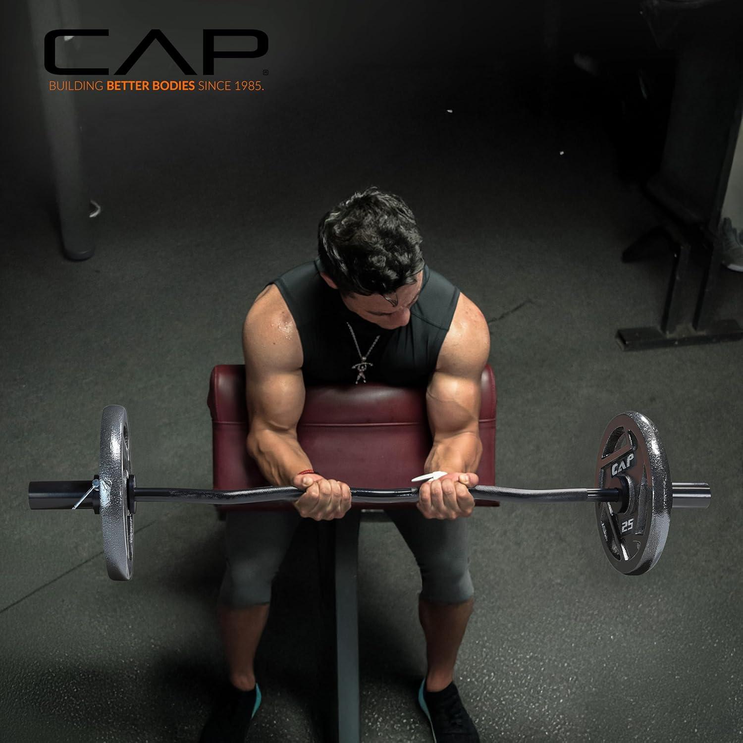 imageCAP Barbell 47Inch Olympic EZ Curl Bar for 2Inch Weight Plates  Multiple OptionsBlack