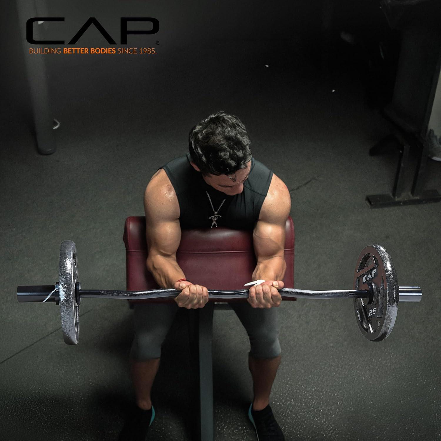 imageCAP Barbell 47Inch Olympic EZ Curl Bar for 2Inch Weight Plates  Multiple OptionsBlack
