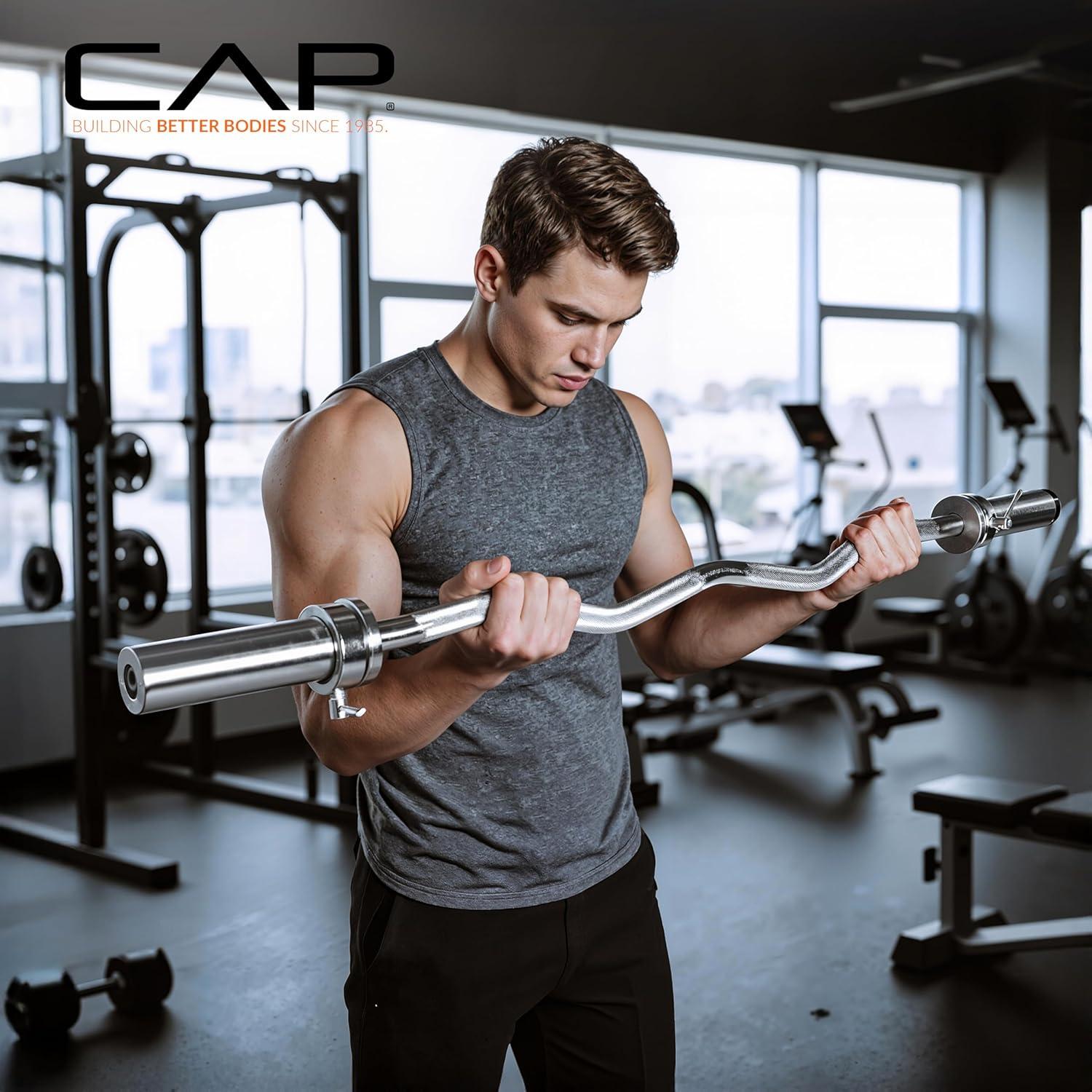 imageCAP Barbell 47Inch Olympic EZ Curl Bar for 2Inch Weight Plates  Multiple OptionsChrome