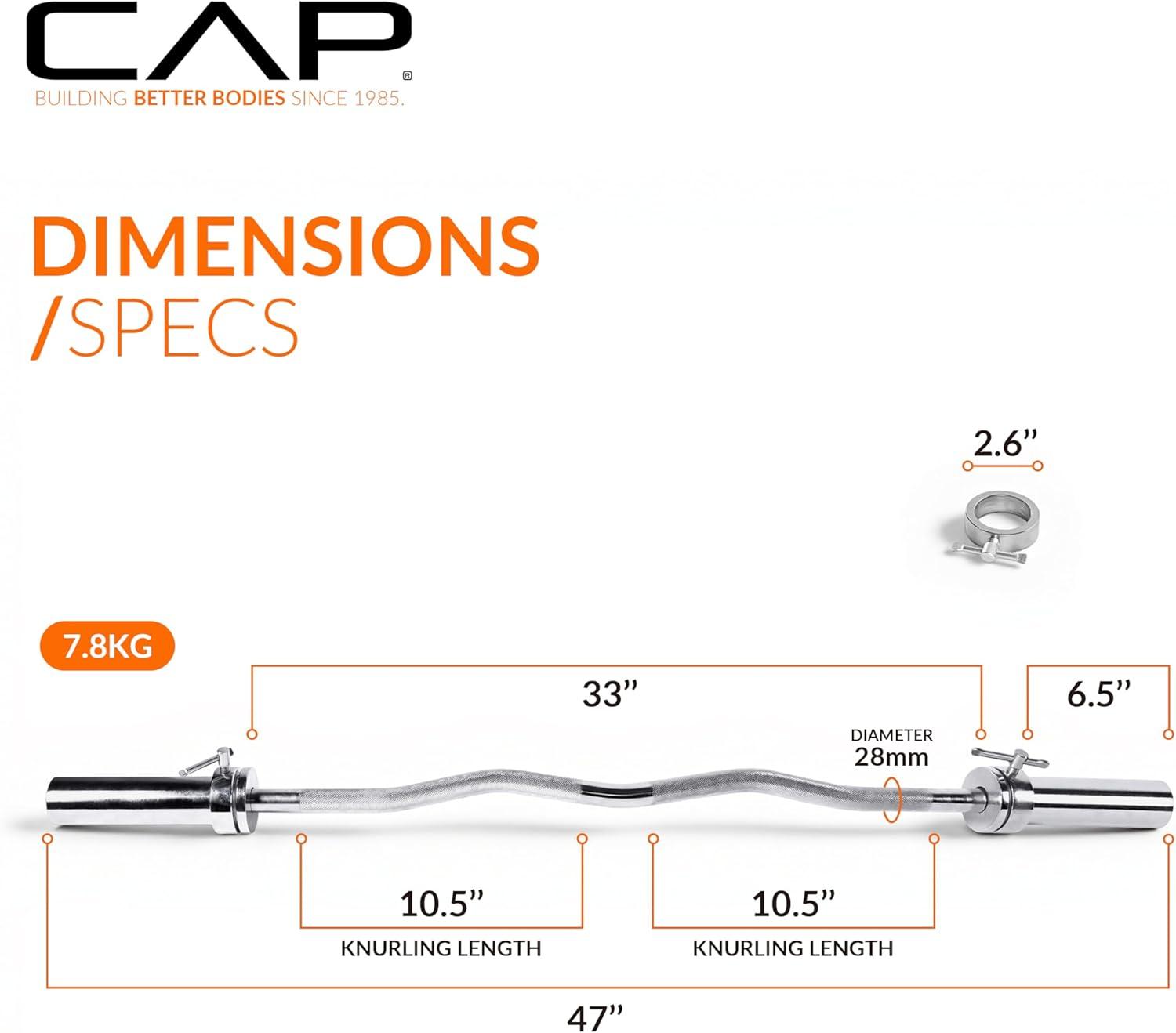imageCAP Barbell 47Inch Olympic EZ Curl Bar for 2Inch Weight Plates  Multiple OptionsChrome