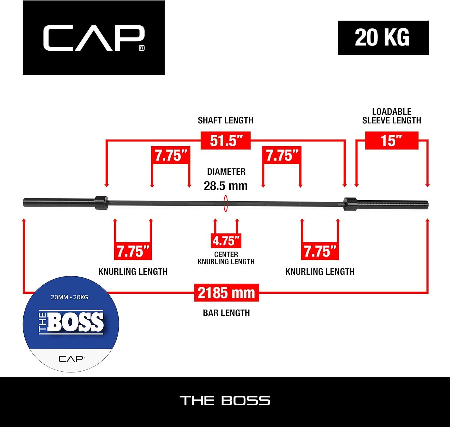 imageCAP Barbell 7Foot Olympic Barbell Pro Series  Olympic ampamp Power Bar OptionsTHE BOSS  Black  Center Knurl