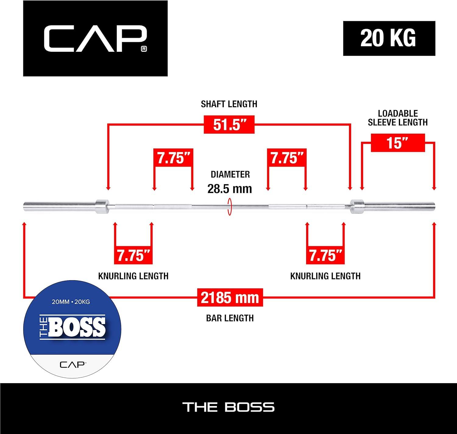 imageCAP Barbell 7Foot Olympic Barbell Pro Series  Olympic ampamp Power Bar OptionsTHE BOSS  Silver Zinc  No Center Knurl