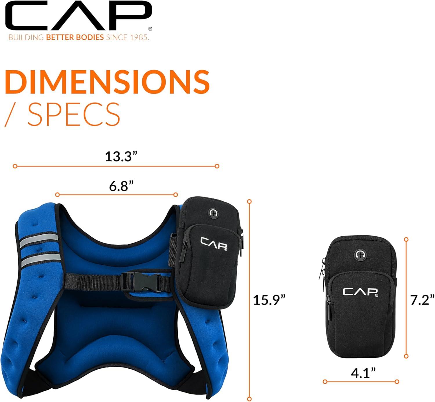 imageCAP Barbell 8LB Weighted Vest  Unisex Workout Vest with Phone Pouch Reflective Strips and Adjustable Fit for Walking Running Cardio and Strength Training  Black or BlueBlue