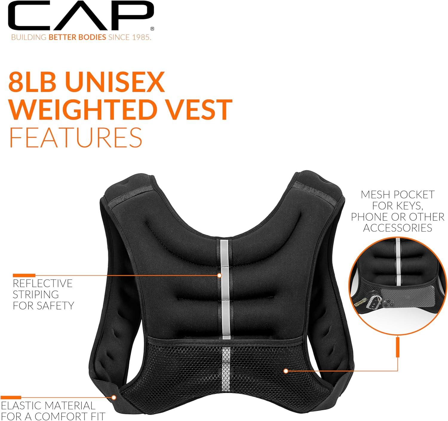 imageCAP Barbell 8LB Weighted Vest  Unisex Workout Vest with Phone Pouch Reflective Strips and Adjustable Fit for Walking Running Cardio and Strength Training  Black or BlueBlack