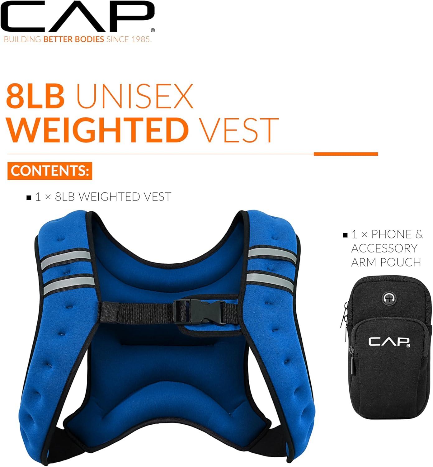 imageCAP Barbell 8LB Weighted Vest  Unisex Workout Vest with Phone Pouch Reflective Strips and Adjustable Fit for Walking Running Cardio and Strength Training  Black or BlueBlue