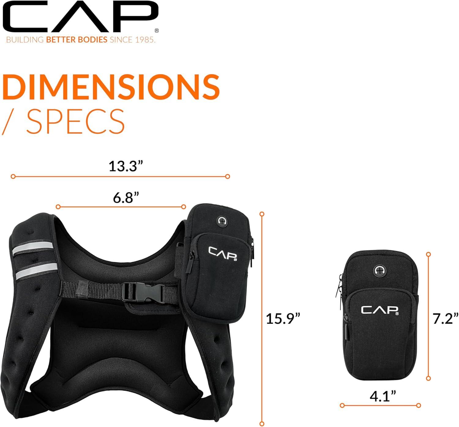 imageCAP Barbell 8LB Weighted Vest  Unisex Workout Vest with Phone Pouch Reflective Strips and Adjustable Fit for Walking Running Cardio and Strength Training  Black or BlueBlack
