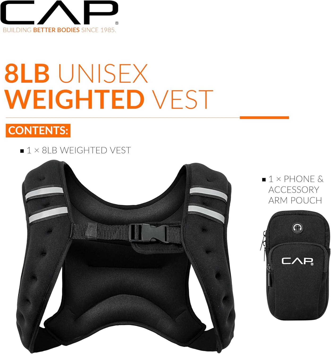 imageCAP Barbell 8LB Weighted Vest  Unisex Workout Vest with Phone Pouch Reflective Strips and Adjustable Fit for Walking Running Cardio and Strength Training  Black or BlueBlack