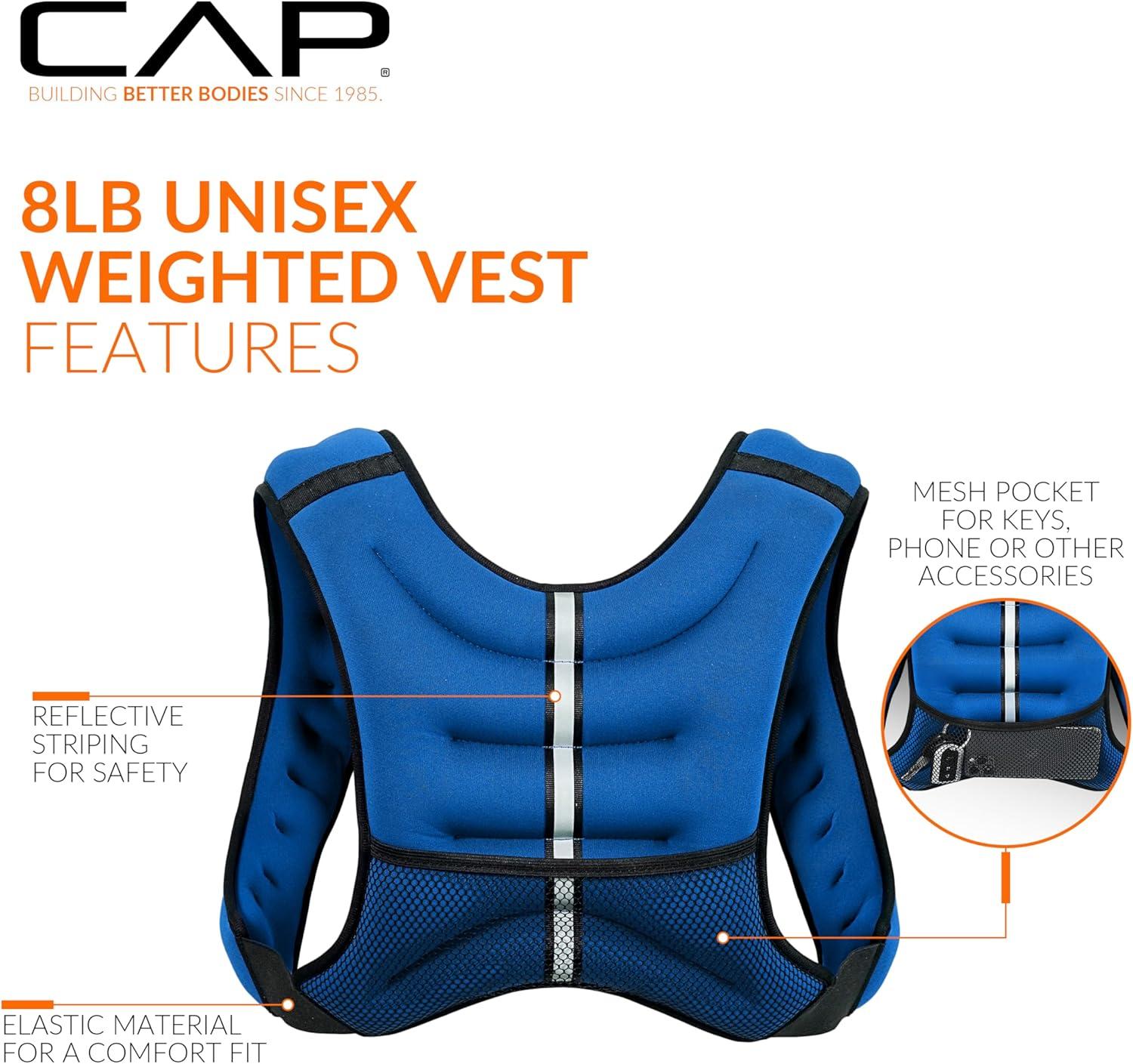 imageCAP Barbell 8LB Weighted Vest  Unisex Workout Vest with Phone Pouch Reflective Strips and Adjustable Fit for Walking Running Cardio and Strength Training  Black or BlueBlue