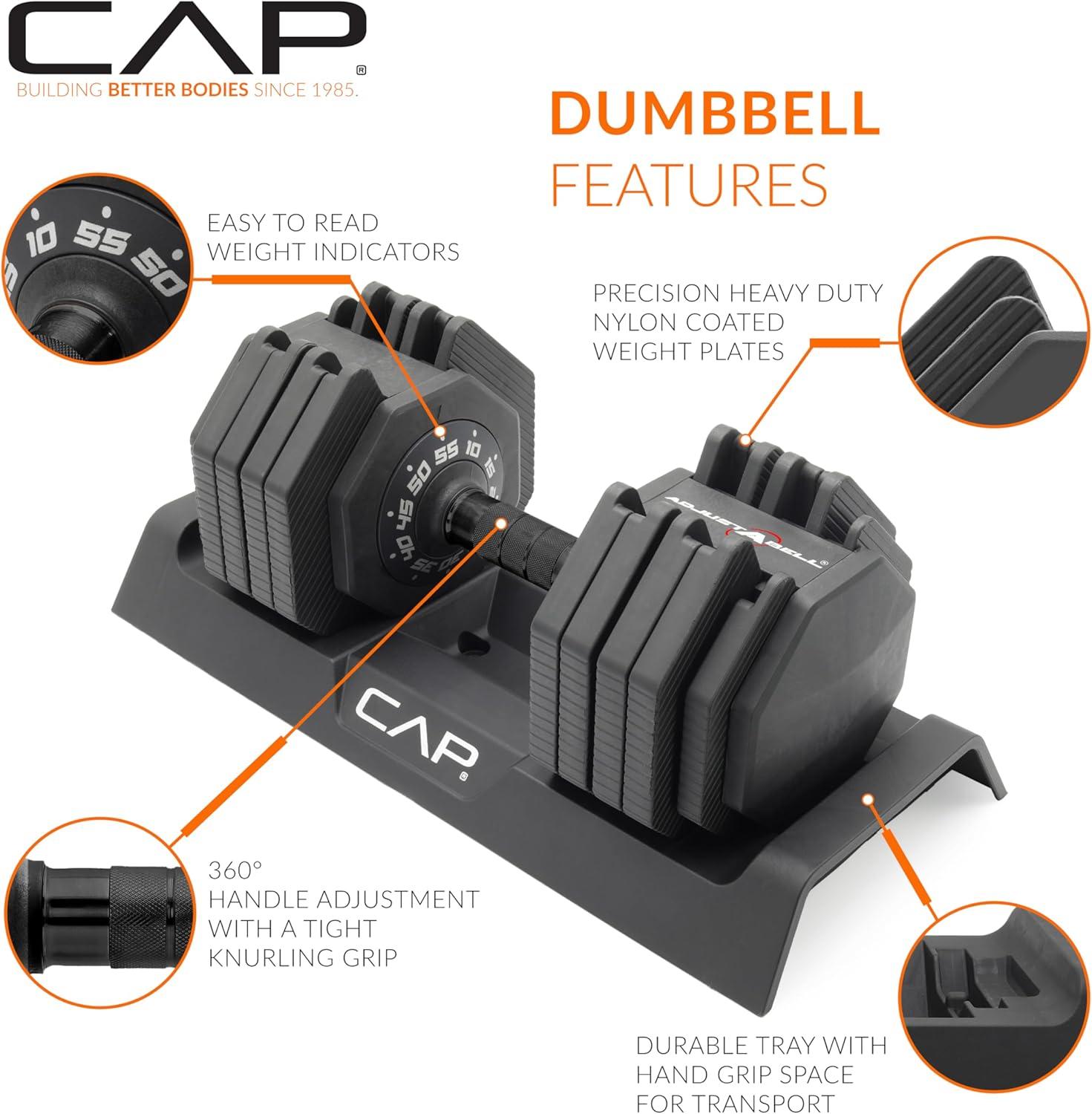 imageCAP Barbell ADJUSTABELL Adjustable 55 lb Hex Dumbbell Weights  Singles ampamp Pairs  Multiple Handle OptionsPair