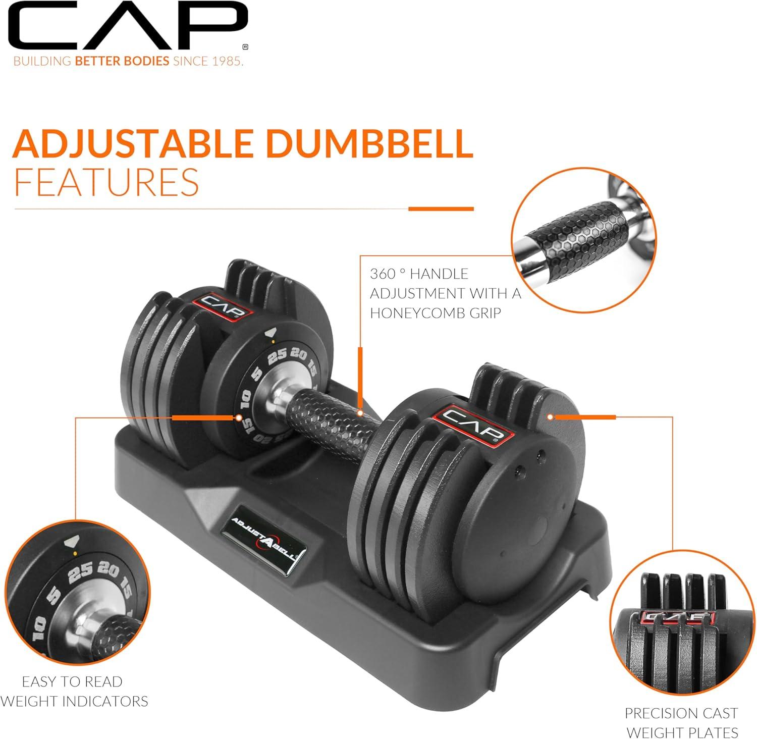 imageCAP Barbell ADJUSTABELL Adjustable Round Dumbbell Weights  Singles ampamp Pairs  125 lb 25 lb ampamp 55 lb  Multiple Handle OptionsPair