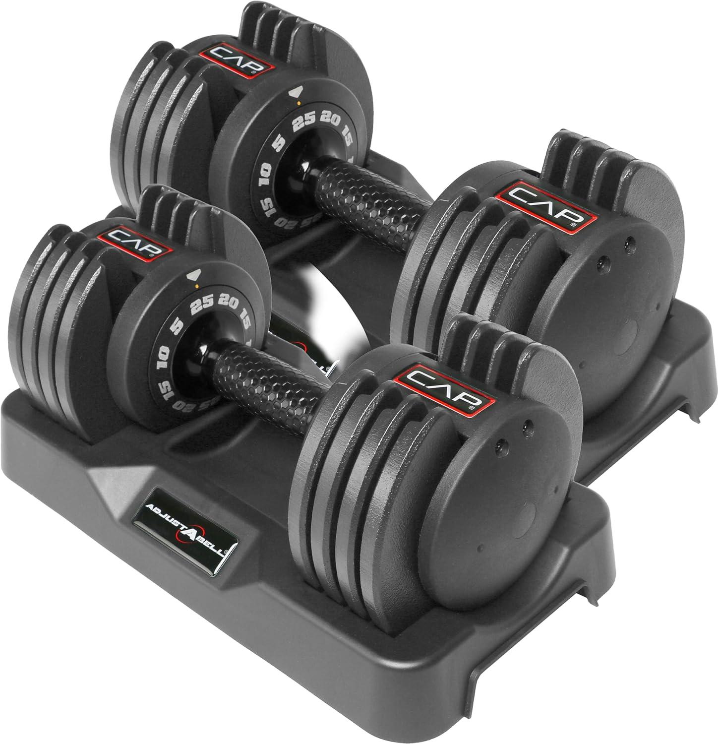 imageCAP Barbell ADJUSTABELL Adjustable Round Dumbbell Weights  Singles ampamp Pairs  125 lb 25 lb ampamp 55 lb  Multiple Handle OptionsPair