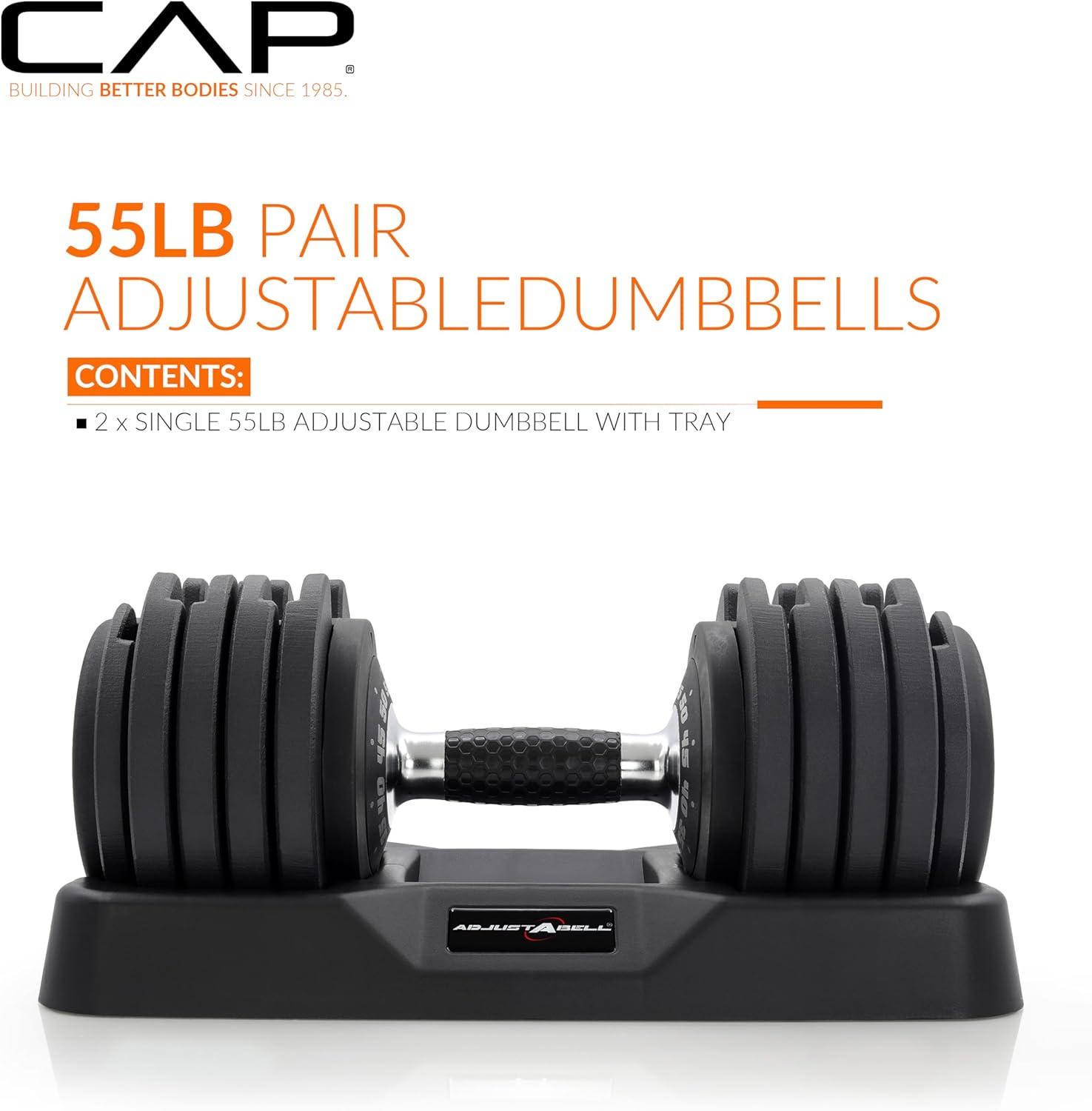 imageCAP Barbell ADJUSTABELL Adjustable Round Dumbbell Weights  Singles ampamp Pairs  125 lb 25 lb ampamp 55 lb  Multiple Handle OptionsPair