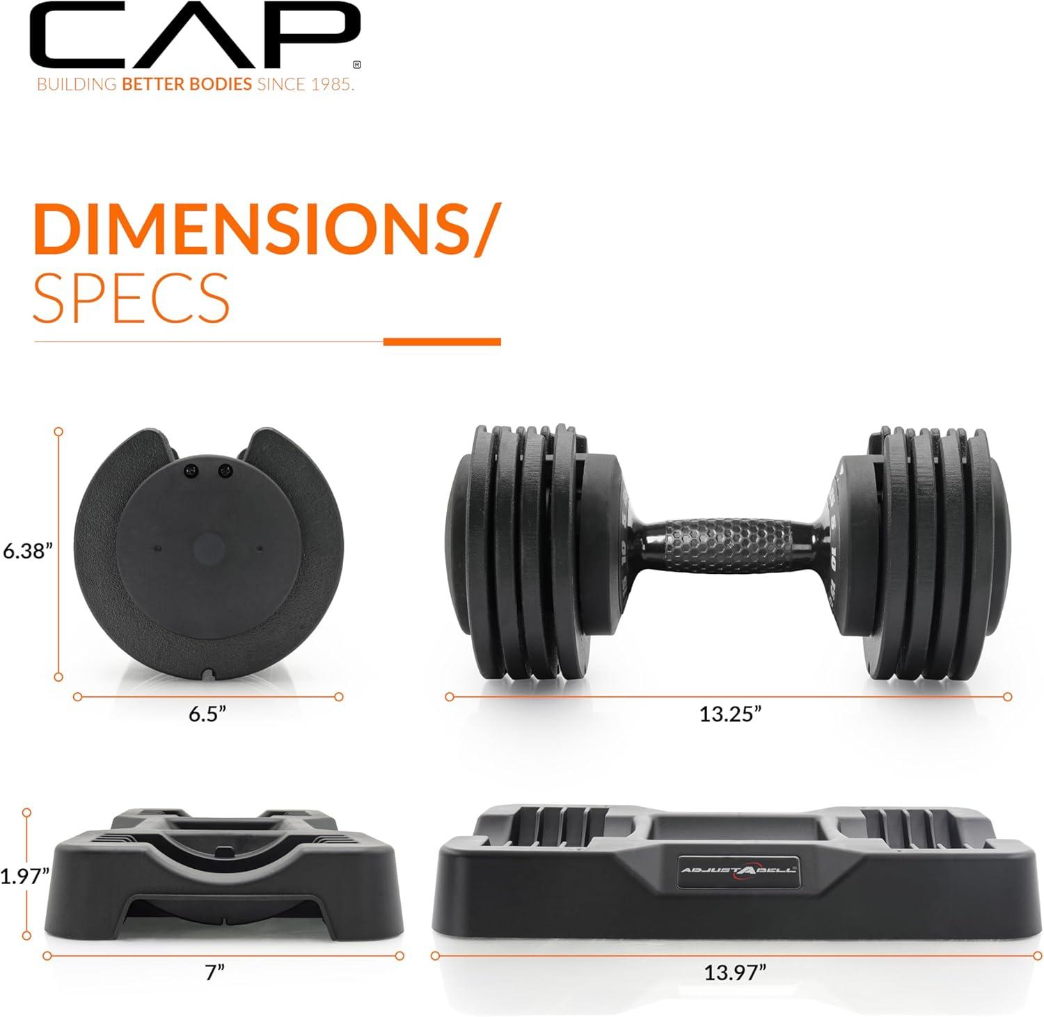 imageCAP Barbell ADJUSTABELL Adjustable Round Dumbbell Weights  Singles ampamp Pairs  125 lb 25 lb ampamp 55 lb  Multiple Handle OptionsSingle
