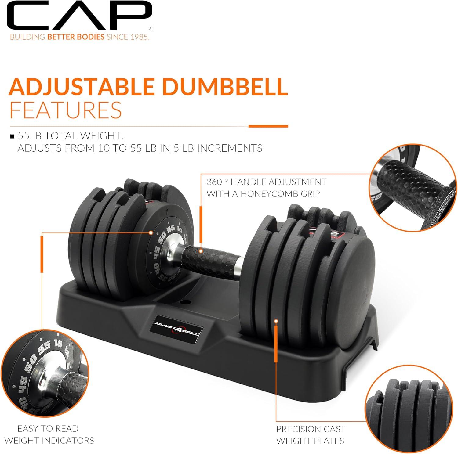 imageCAP Barbell ADJUSTABELL Adjustable Round Dumbbell Weights  Singles ampamp Pairs  125 lb 25 lb ampamp 55 lb  Multiple Handle OptionsSingle