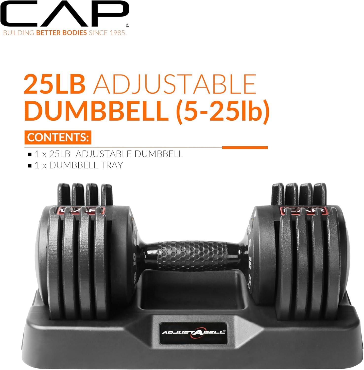 imageCAP Barbell ADJUSTABELL Adjustable Round Dumbbell Weights  Singles ampamp Pairs  125 lb 25 lb ampamp 55 lb  Multiple Handle OptionsSingle