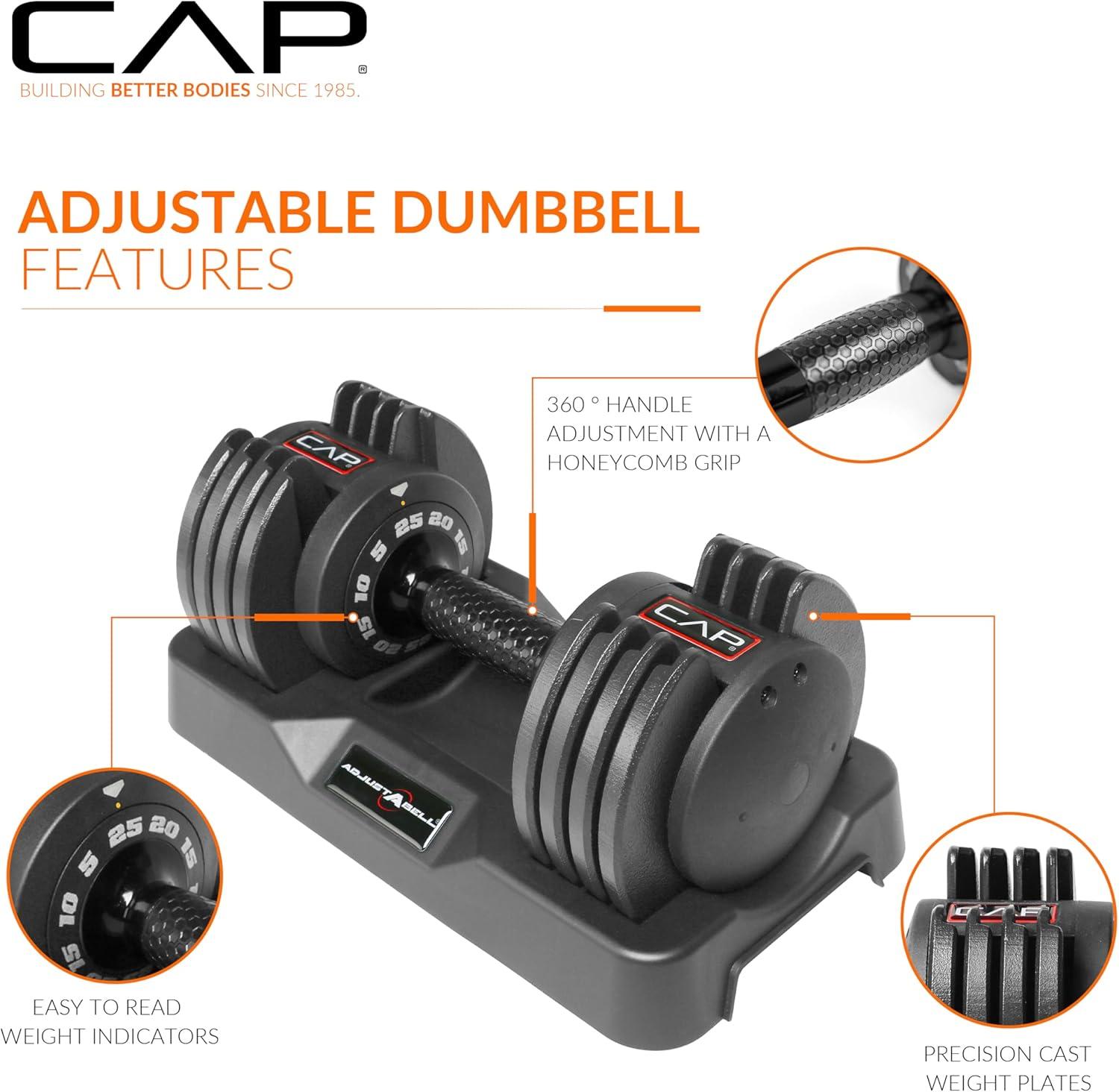 imageCAP Barbell ADJUSTABELL Adjustable Round Dumbbell Weights  Singles ampamp Pairs  125 lb 25 lb ampamp 55 lb  Multiple Handle OptionsSingle