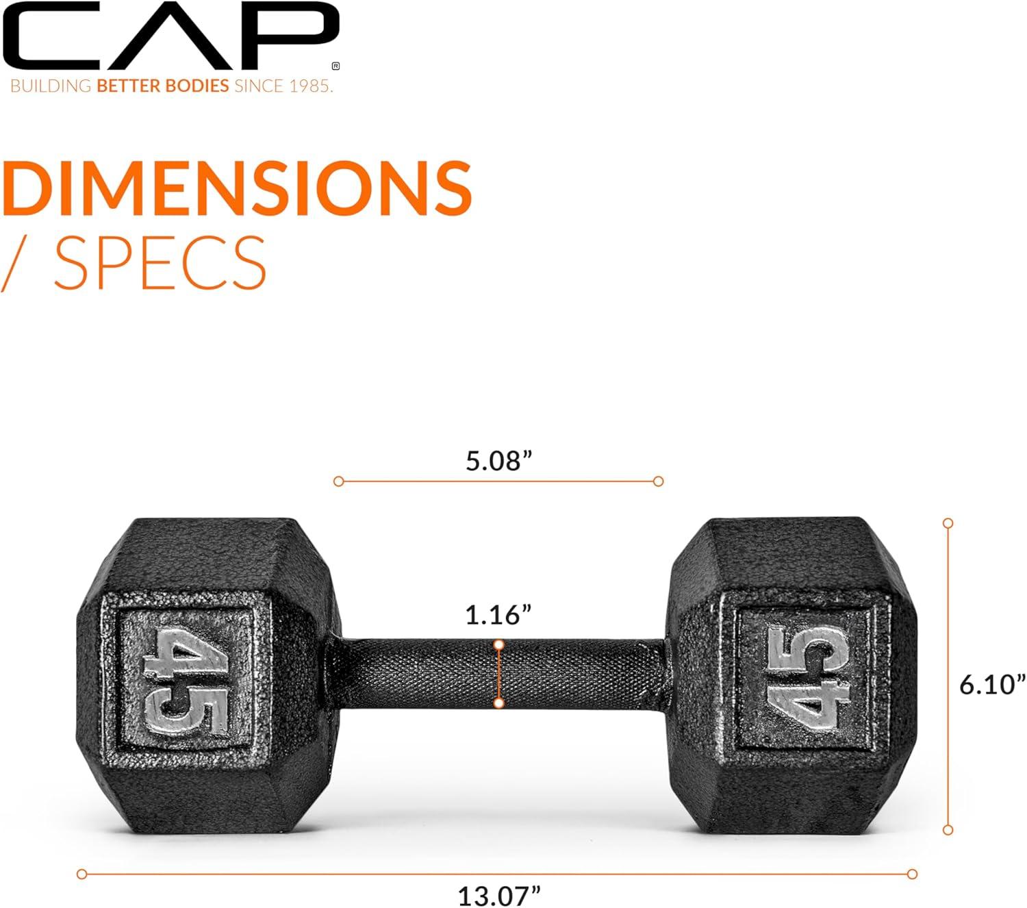 imageCAP Barbell Cast Iron Hex Dumbbell  Multiple OptionsBlack  Pair