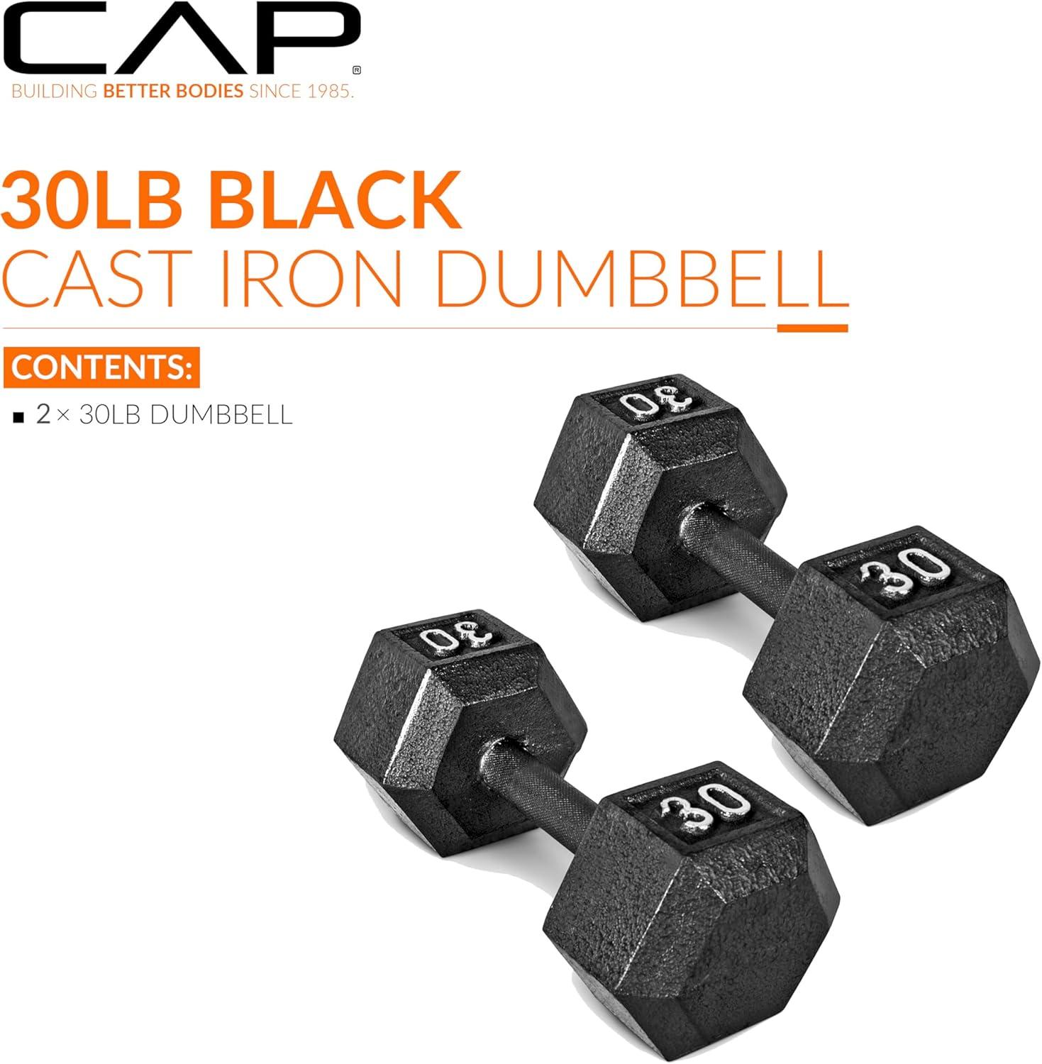 imageCAP Barbell Cast Iron Hex Dumbbell  Multiple OptionsBlack  Pair