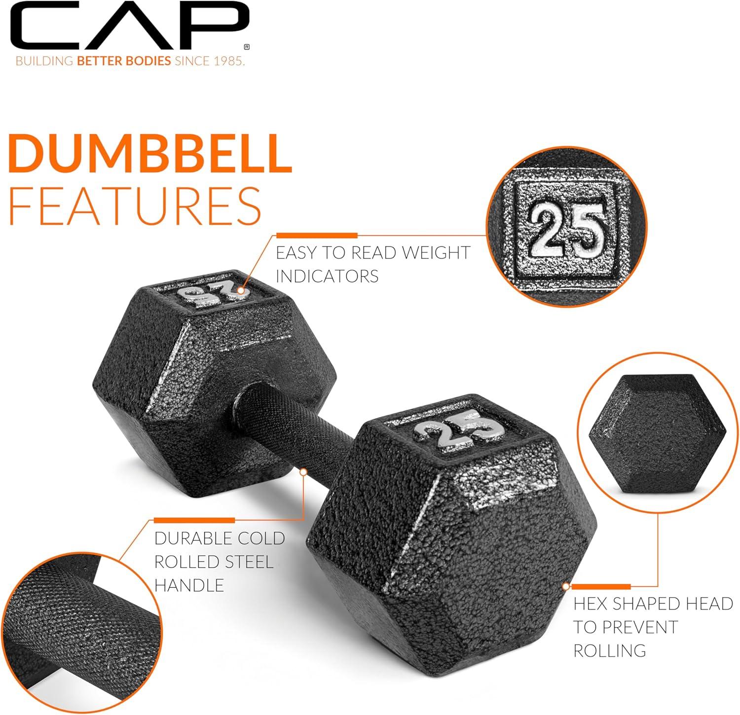 imageCAP Barbell Cast Iron Hex Dumbbell  Multiple OptionsBlack  Pair