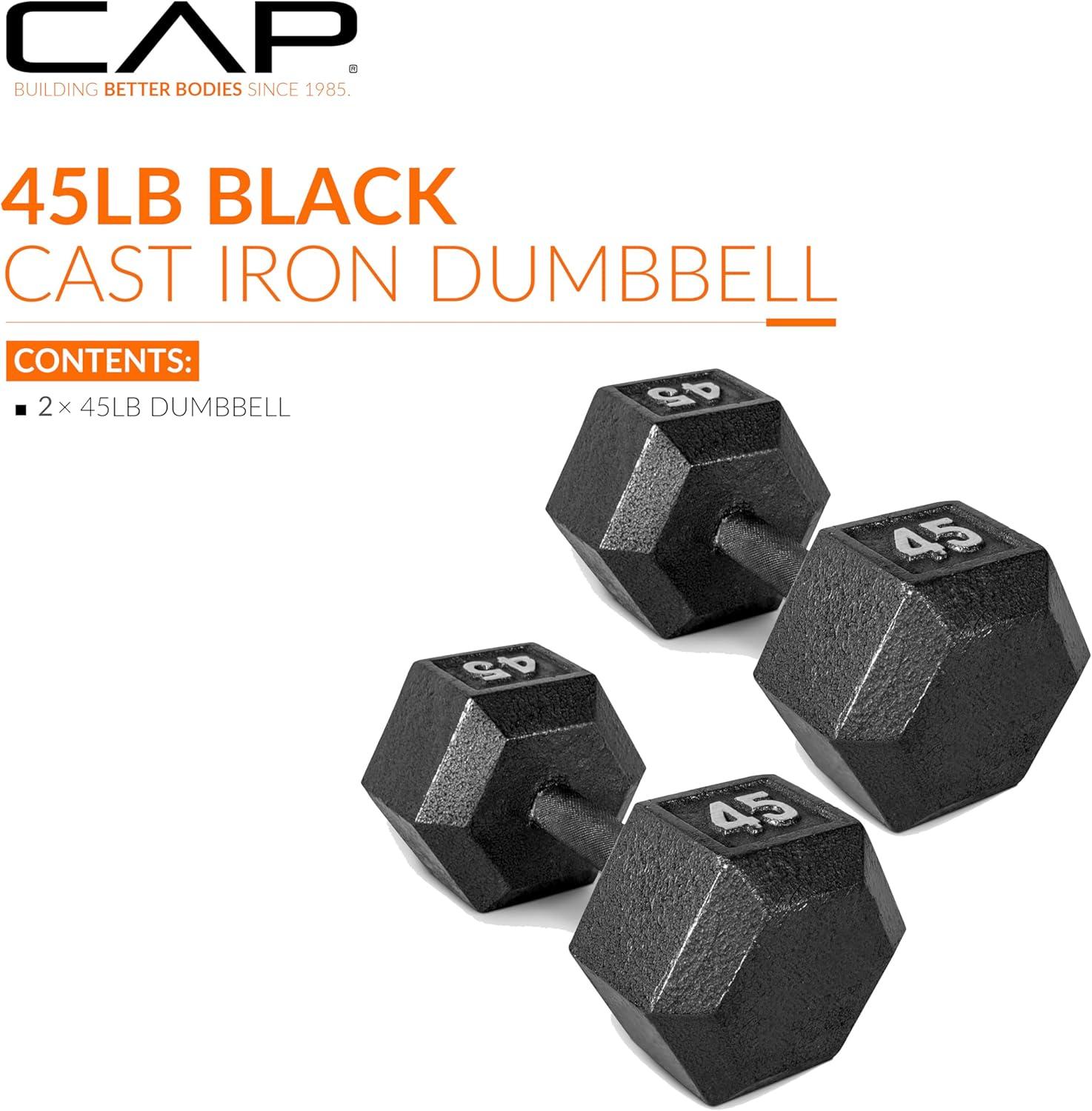 imageCAP Barbell Cast Iron Hex Dumbbell  Multiple OptionsBlack  Pair
