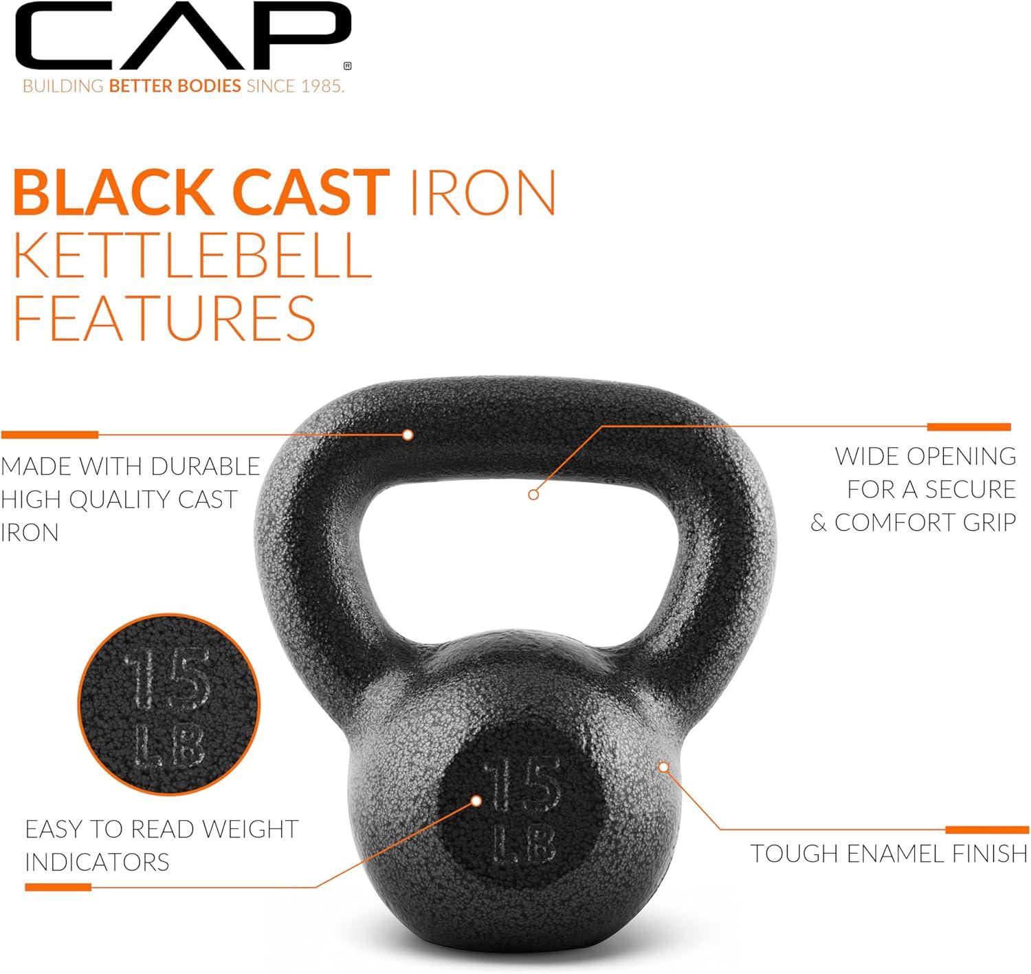 imageCAP Barbell Cast Iron Kettlebell  Coated Options Singles and Sets Multiple Weight Choices15 LB Single