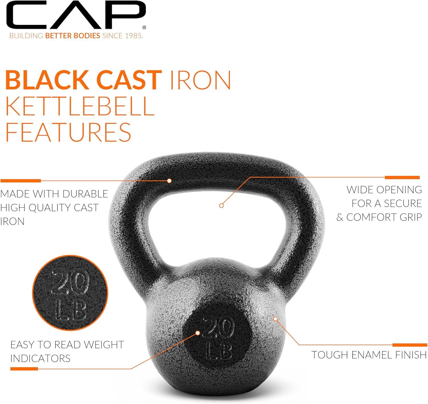 imageCAP Barbell Cast Iron Kettlebell  Coated Options Singles and Sets Multiple Weight Choices20 LB Single