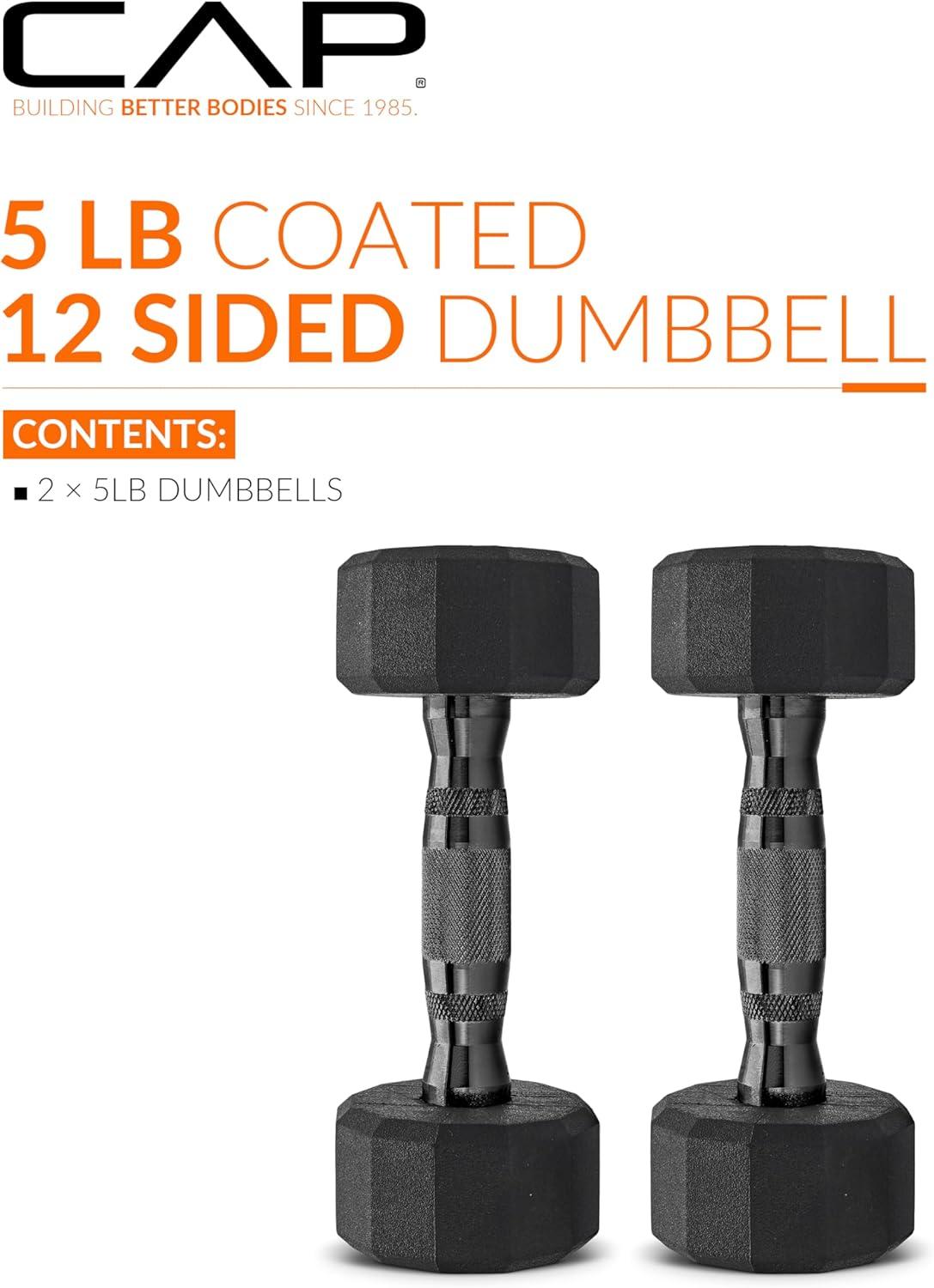 imageCAP Barbell Coated Dumbbell Weight  Multiple Options Pairs ampamp Sets12Sided  Black Handle