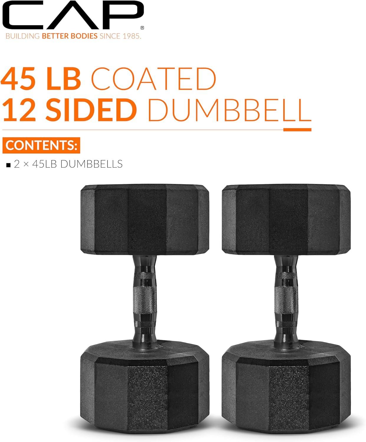 imageCAP Barbell Coated Dumbbell Weight  Multiple Options Pairs ampamp Sets12Sided  Black Handle