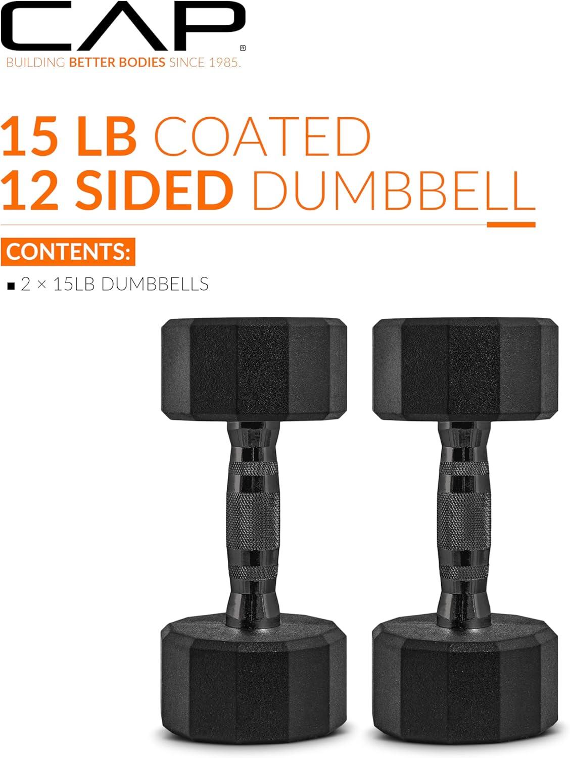 imageCAP Barbell Coated Dumbbell Weight  Multiple Options Pairs ampamp Sets12Sided  Black Handle