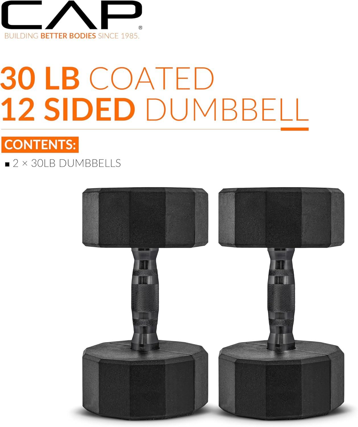 imageCAP Barbell Coated Dumbbell Weight  Multiple Options Pairs ampamp Sets12Sided  Black Handle
