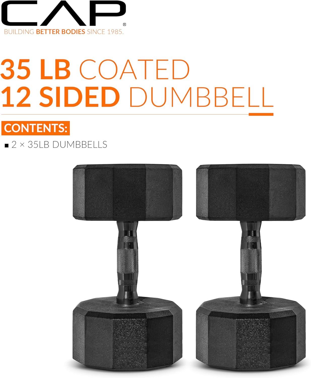 imageCAP Barbell Coated Dumbbell Weight  Multiple Options Pairs ampamp Sets12Sided  Black Handle