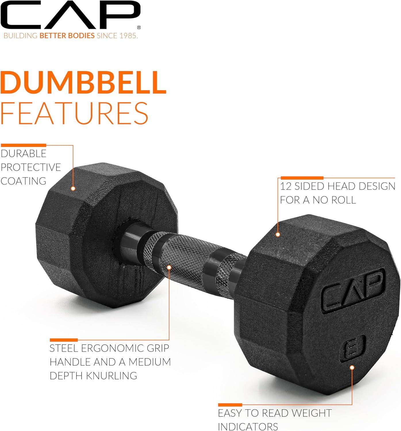 imageCAP Barbell Coated Dumbbell Weight  Multiple Options Pairs ampamp Sets12Sided  Black Handle