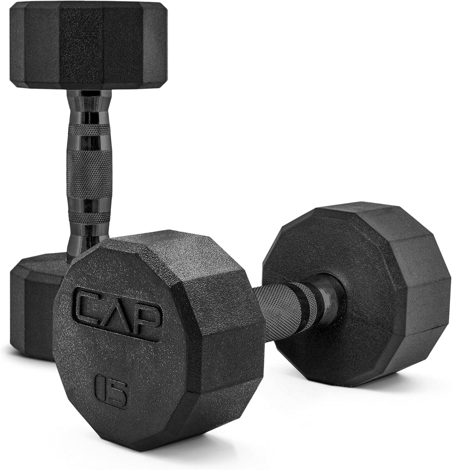 imageCAP Barbell Coated Dumbbell Weight  Multiple Options Pairs ampamp Sets12Sided  Black Handle