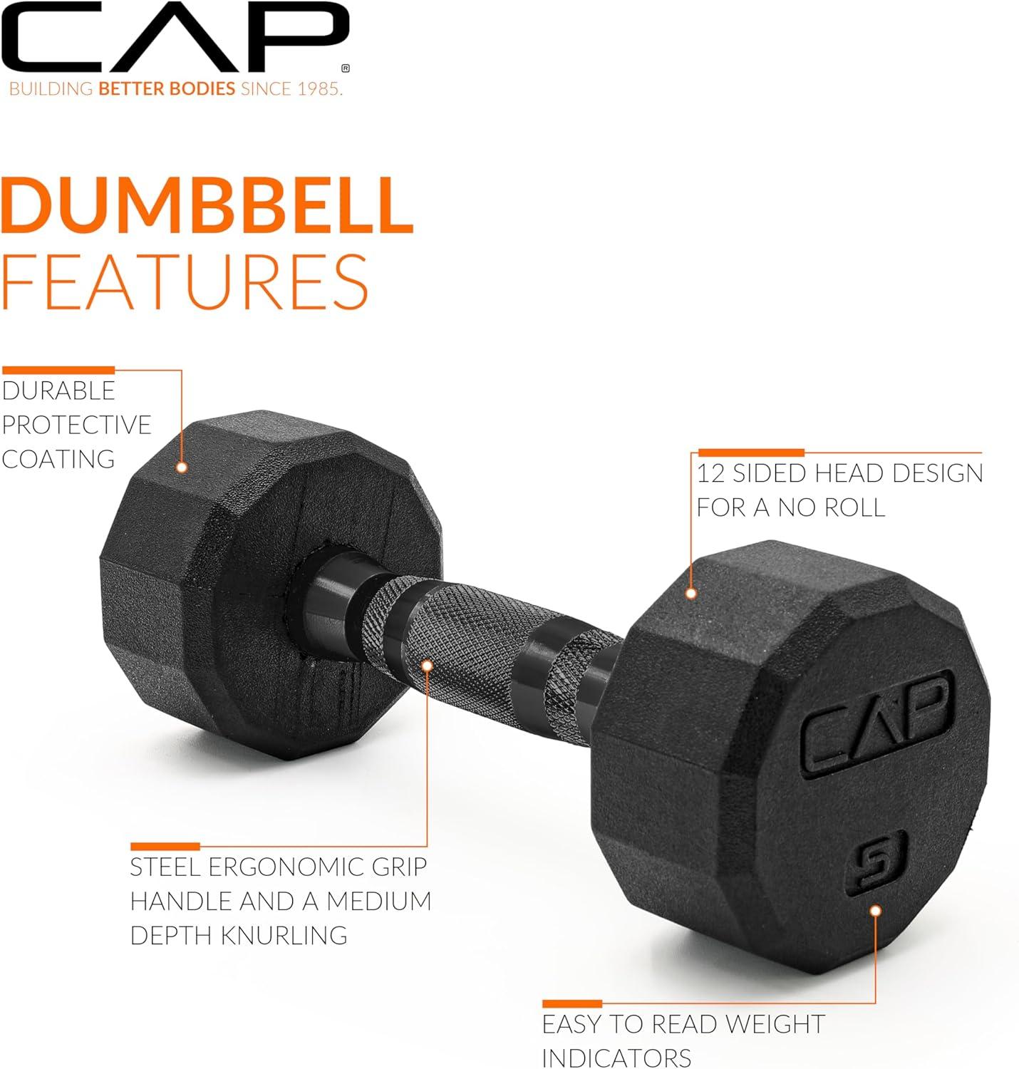 imageCAP Barbell Coated Dumbbell Weight  Multiple Options Pairs ampamp Sets12Sided  Black Handle