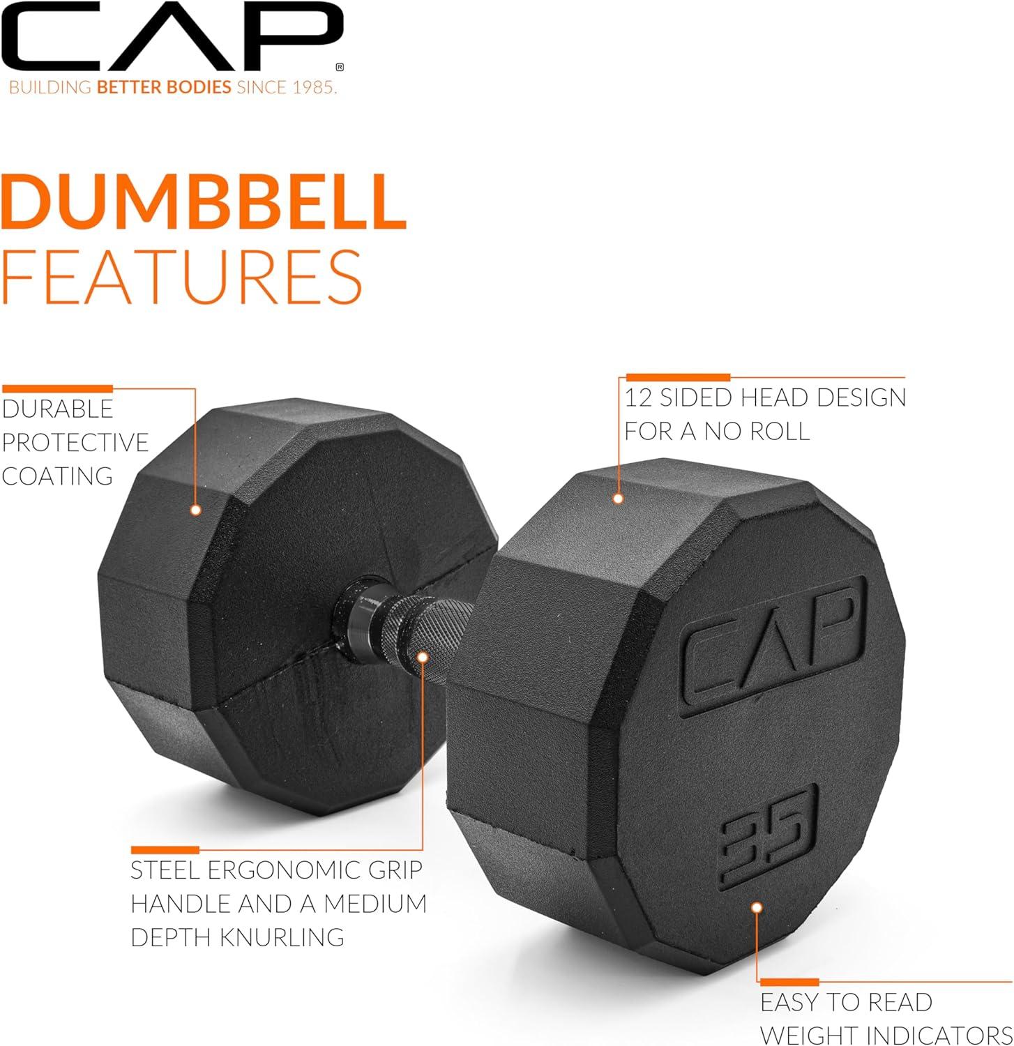 imageCAP Barbell Coated Dumbbell Weight  Multiple Options Pairs ampamp Sets12Sided  Black Handle