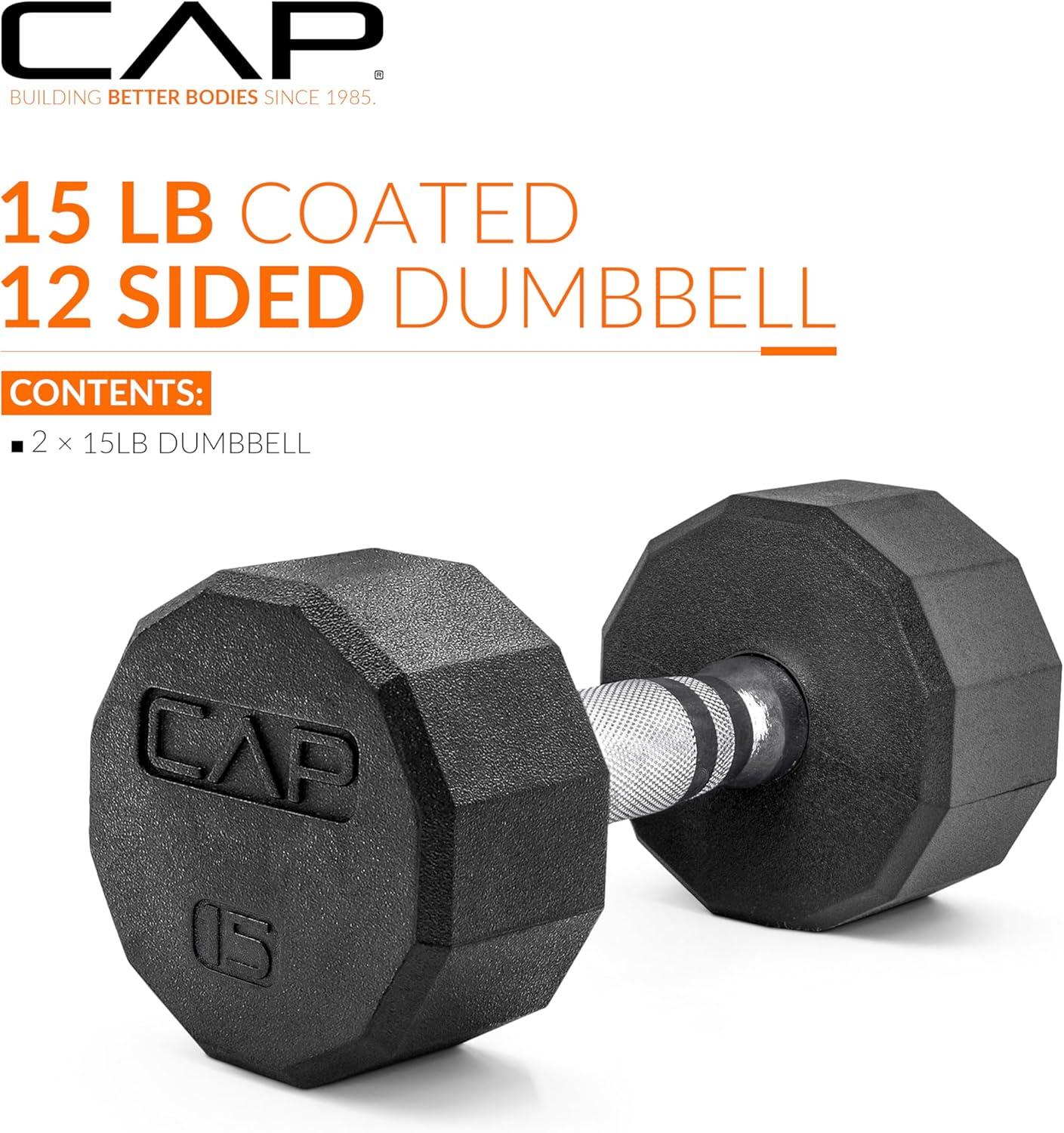 imageCAP Barbell Coated Dumbbell Weight  Multiple Options Pairs ampamp Sets12Sided  Chrome Handle