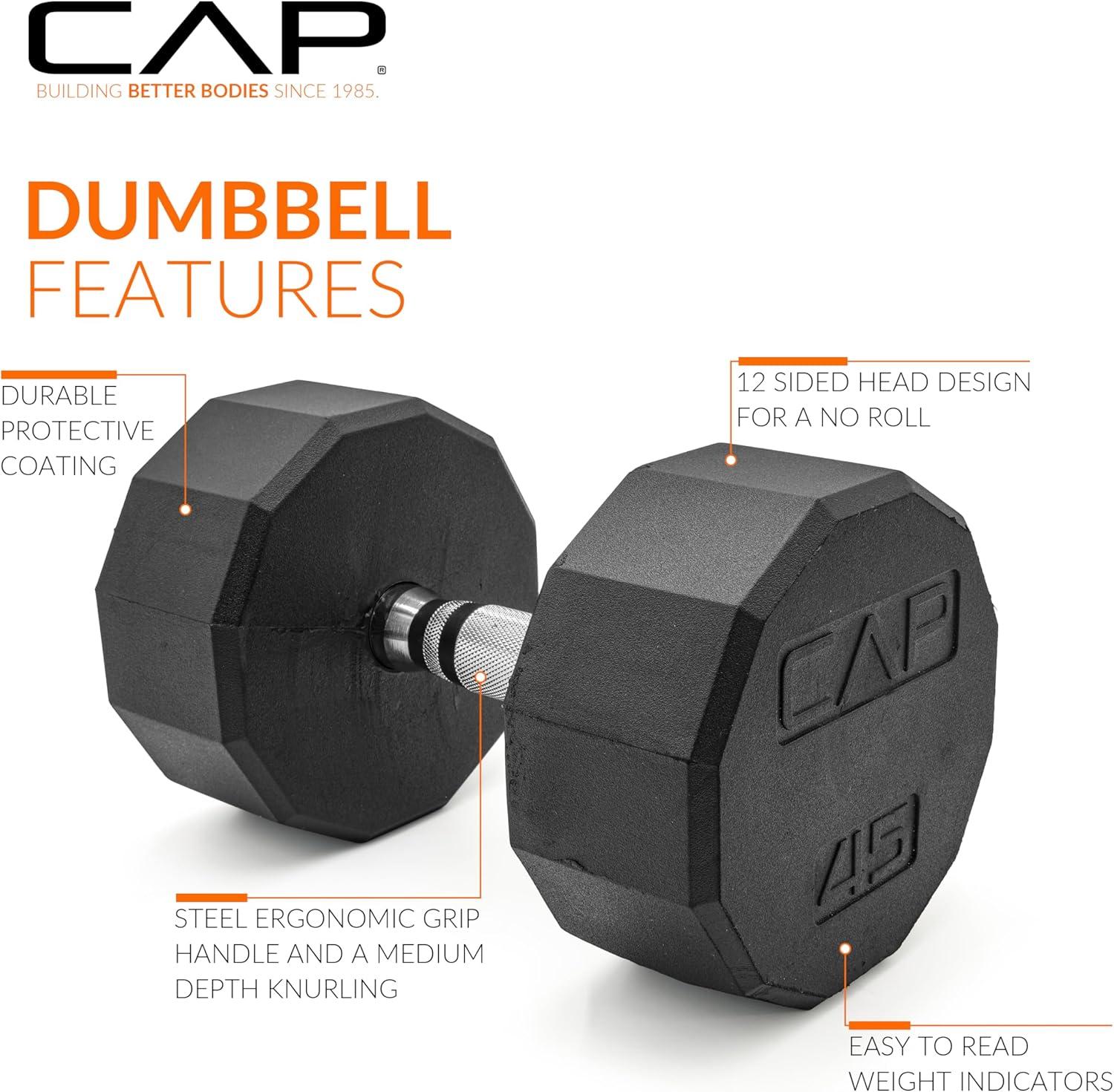 imageCAP Barbell Coated Dumbbell Weight  Multiple Options Pairs ampamp Sets12Sided  Chrome Handle