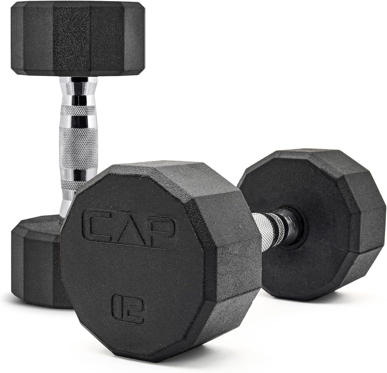 imageCAP Barbell Coated Dumbbell Weight  Multiple Options Pairs ampamp Sets12Sided  Chrome Handle