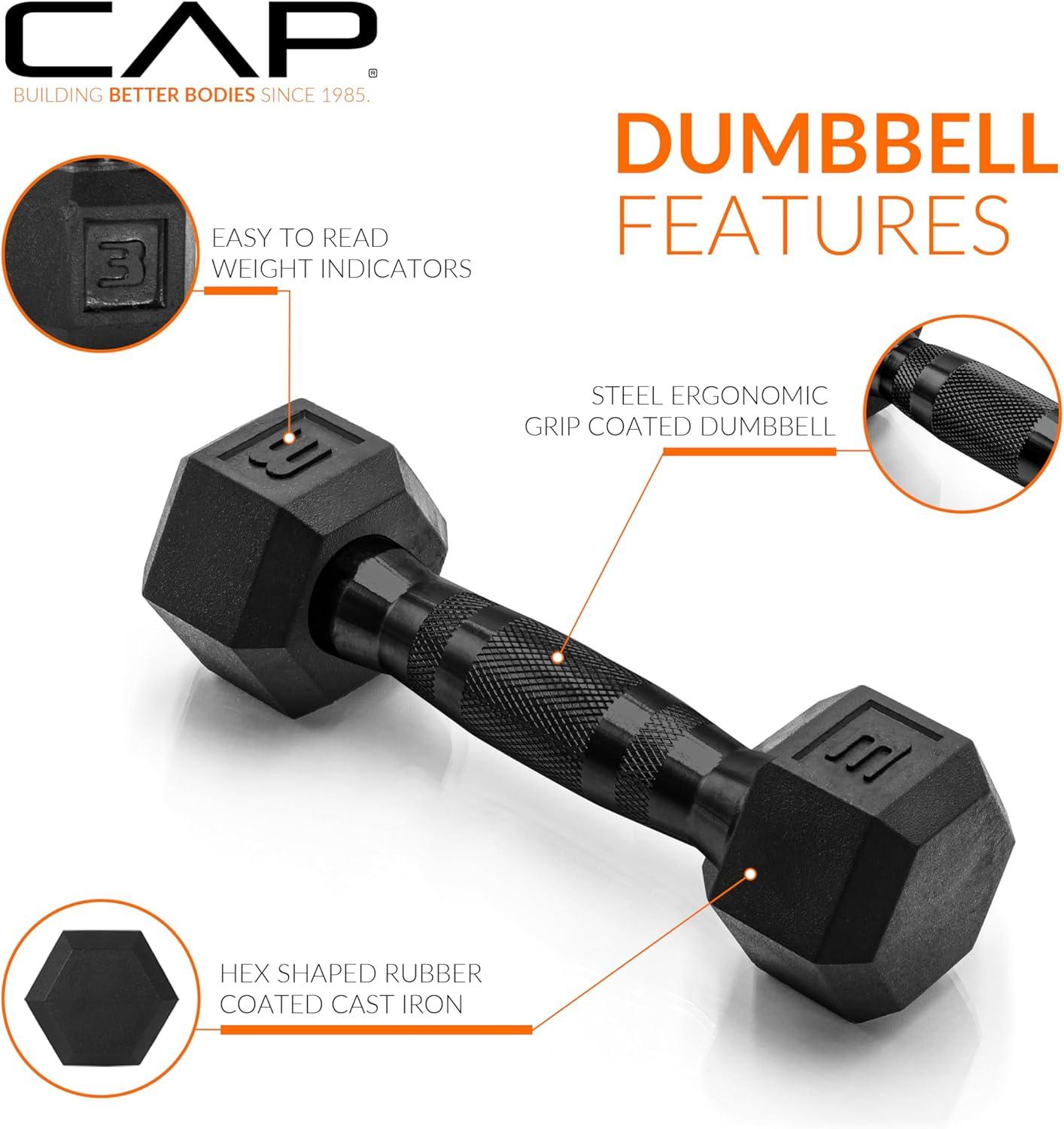imageCAP Barbell Coated Dumbbell Weight  Multiple Options Pairs ampamp SetsBlack Handle