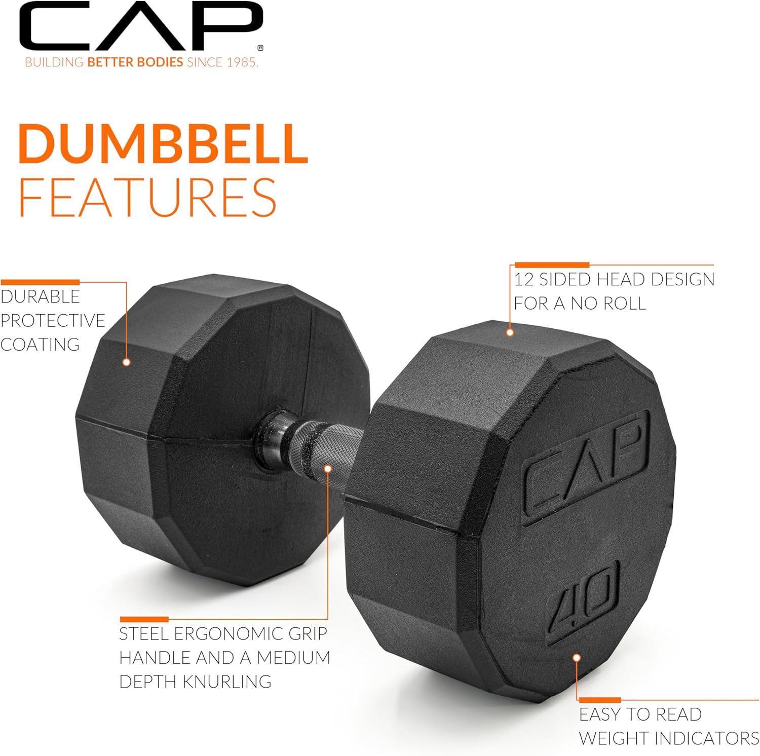 imageCAP Barbell Coated Hex Dumbbell Weight  Multiple Options12Sided  Black Handle