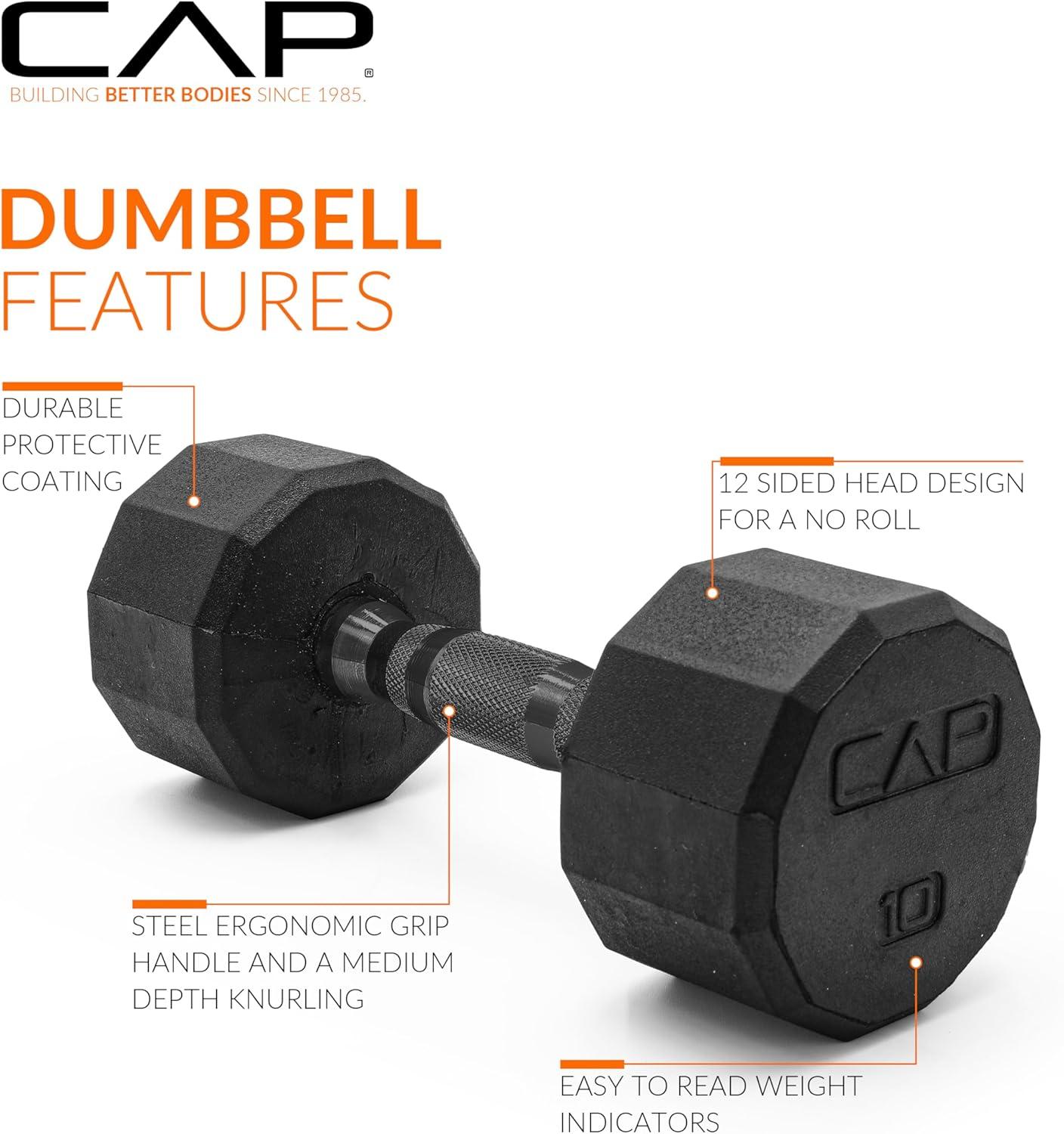 imageCAP Barbell Coated Hex Dumbbell Weight  Multiple Options12Sided  Black Handle