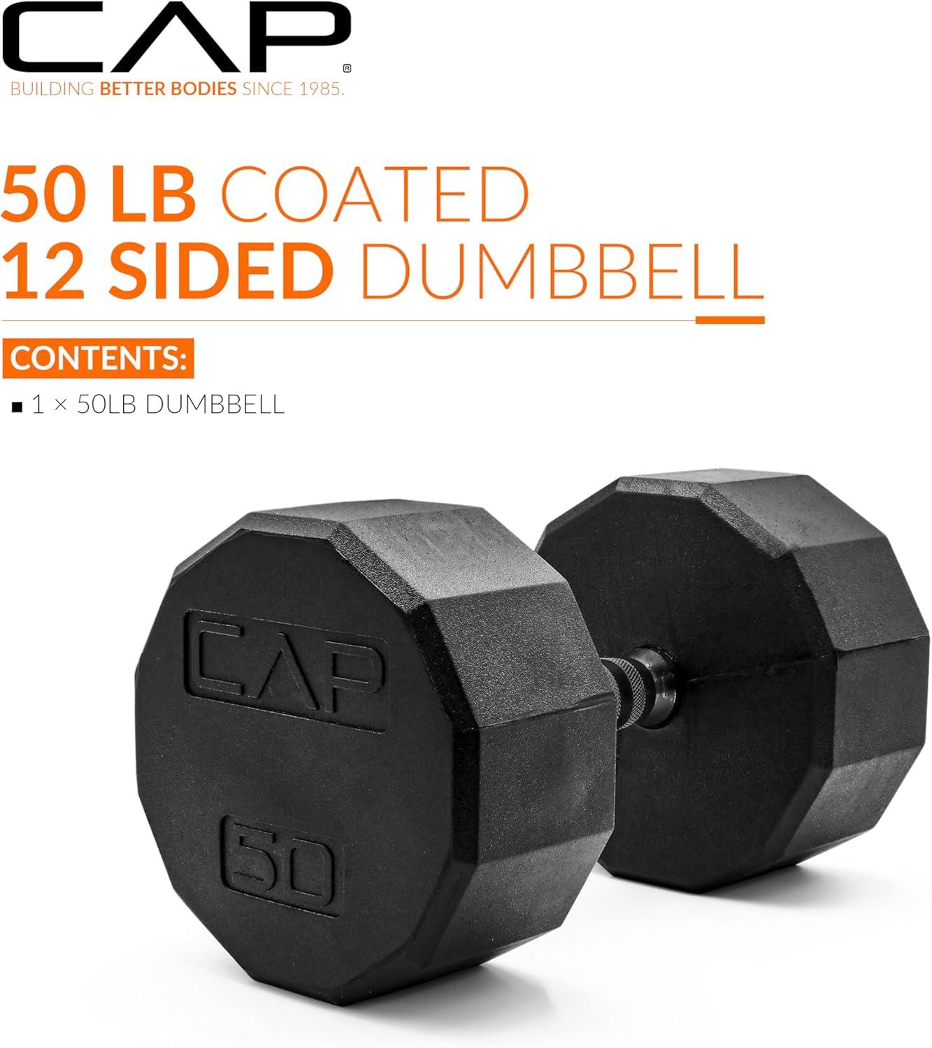 imageCAP Barbell Coated Hex Dumbbell Weight  Multiple Options12Sided  Black Handle